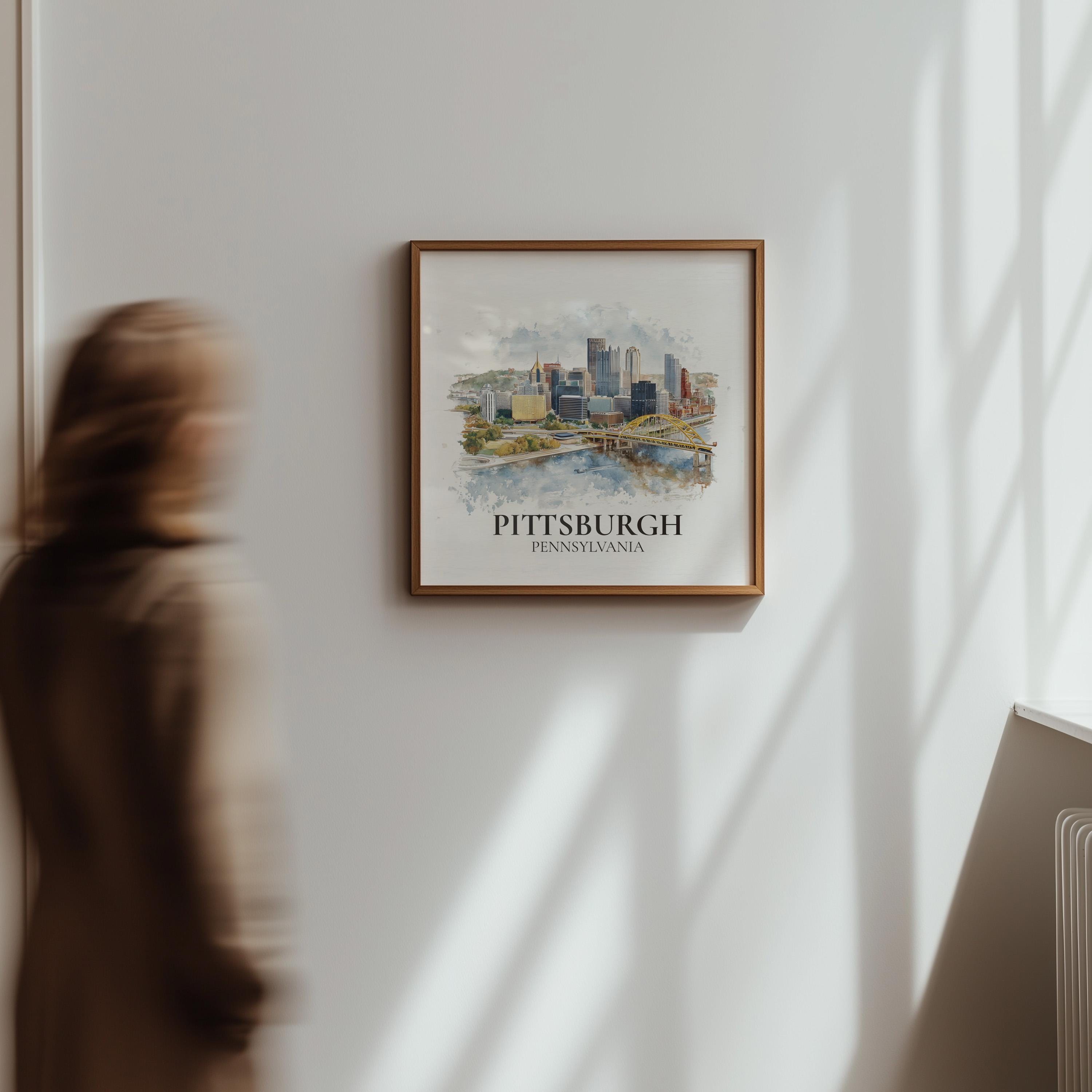 Pittsburgh Pennsylvania Watercolor Wall Art Print, Custom Travel Poster, World Locations Keepsake Gift