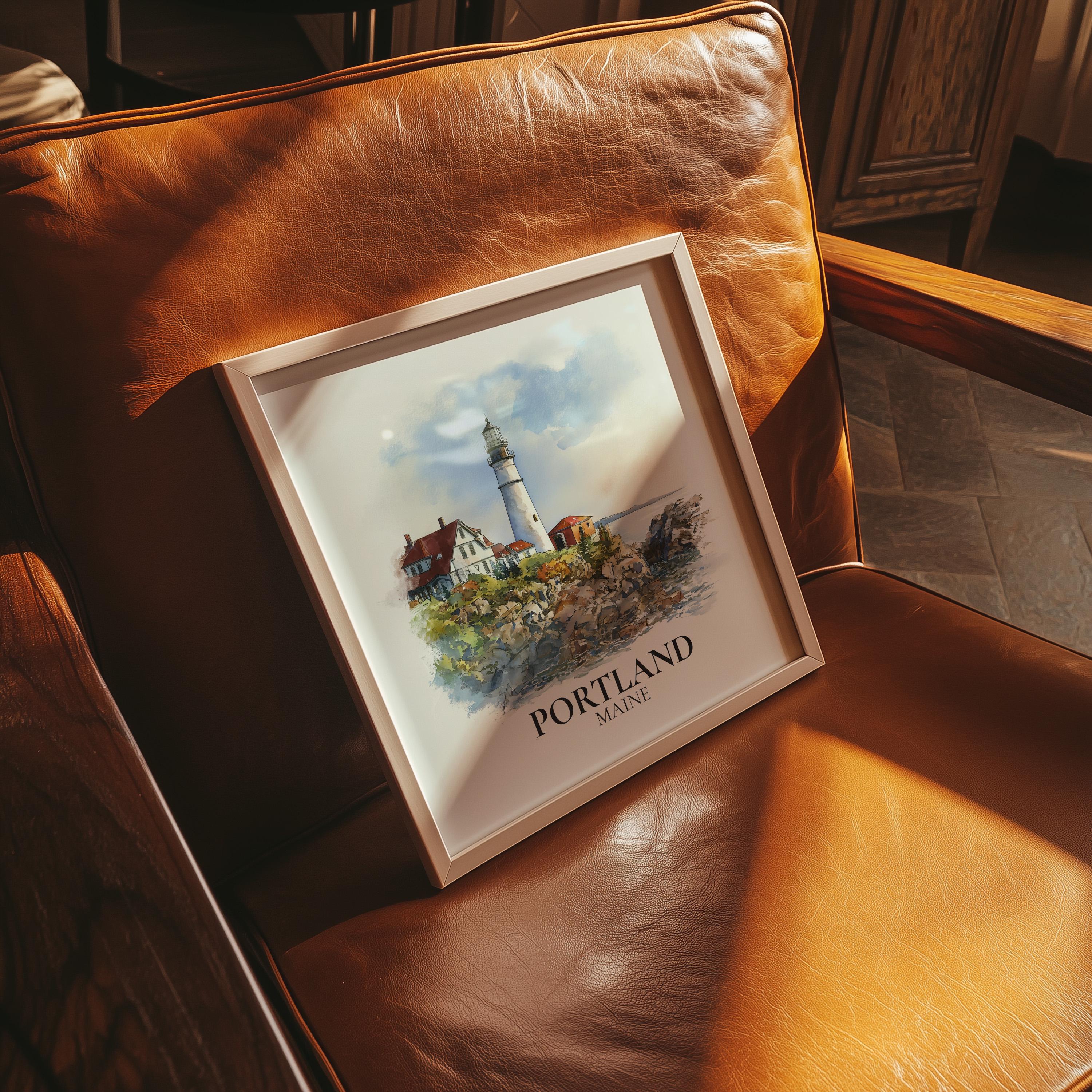 Portland Maine Watercolor Wall Art Print, Custom Travel Poster, World Locations Keepsake Gift