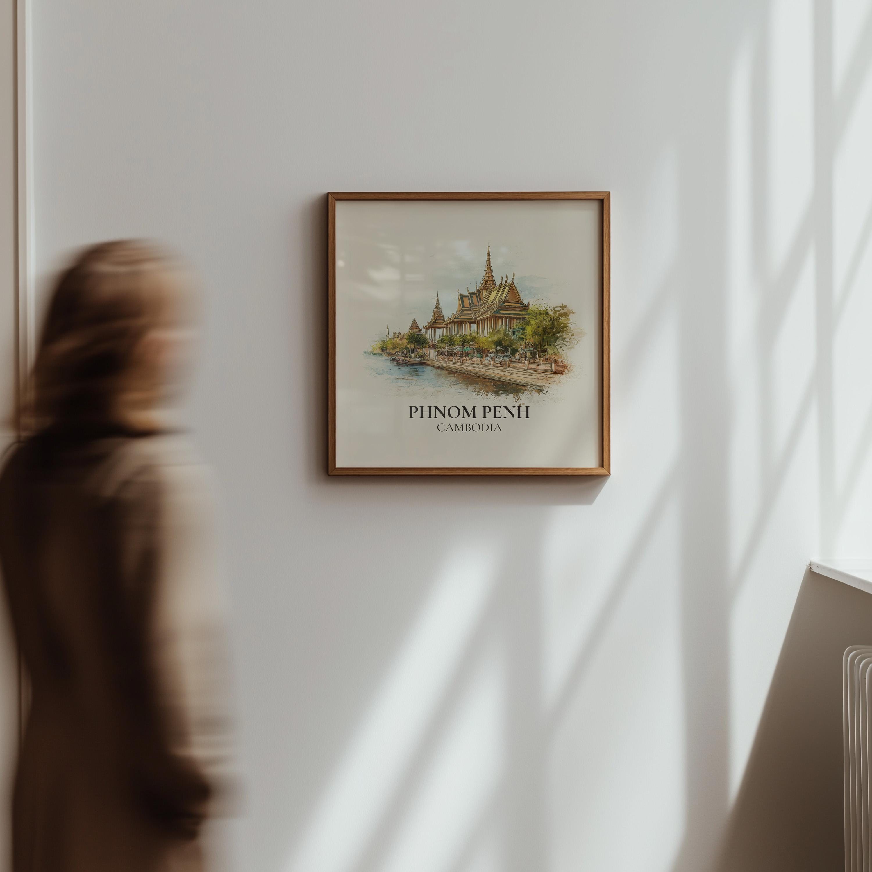 Phnom Penh Cambodia Watercolor Wall Art Print, Custom Travel Poster, World Locations Keepsake Gift