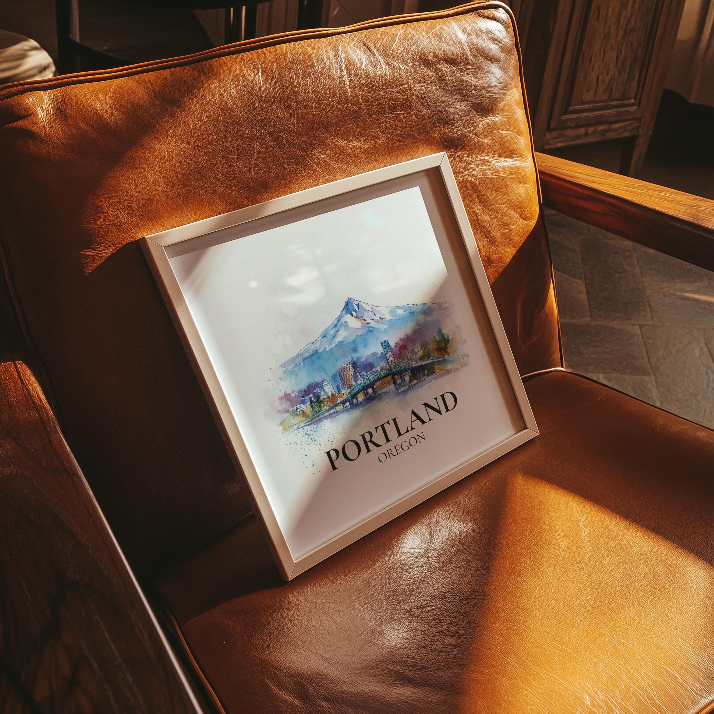 Portland Oregon Watercolor Wall Art Print, Custom Travel Poster, World Locations Keepsake Gift