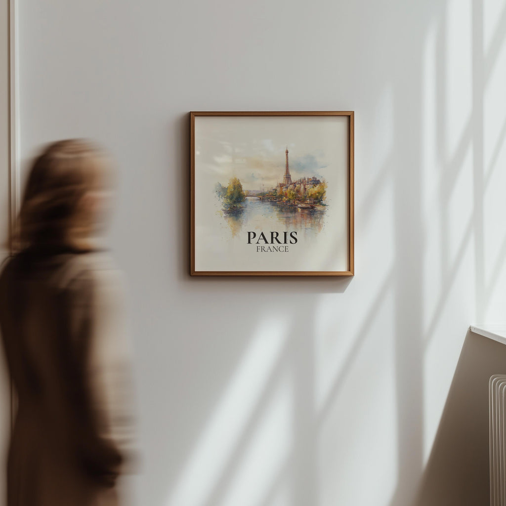 Paris France Watercolor Wall Art Print, Custom Travel Poster, World Locations Keepsake Gift