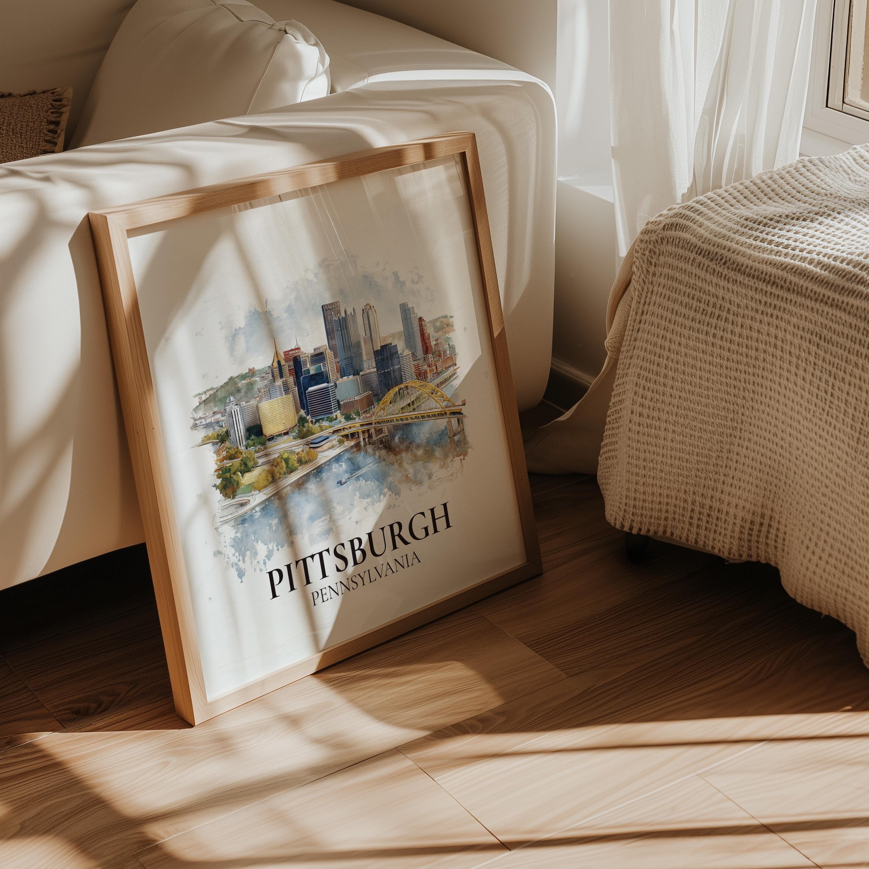 Pittsburgh Pennsylvania Watercolor Wall Art Print, Custom Travel Poster, World Locations Keepsake Gift