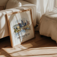 Pittsburgh Pennsylvania Watercolor Wall Art Print, Custom Travel Poster, World Locations Keepsake Gift