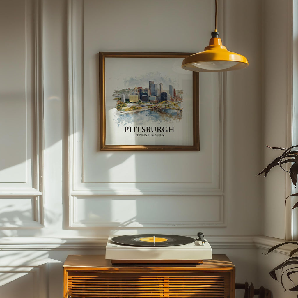 Pittsburgh Pennsylvania Watercolor Wall Art Print, Custom Travel Poster, World Locations Keepsake Gift