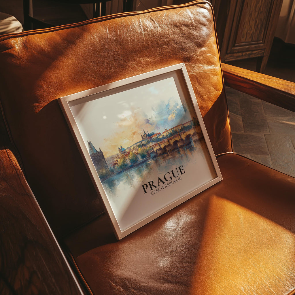 Prague Czech Republic Watercolor Poster Wall Art Print, Custom Travel, World Locations Keepsake Gift