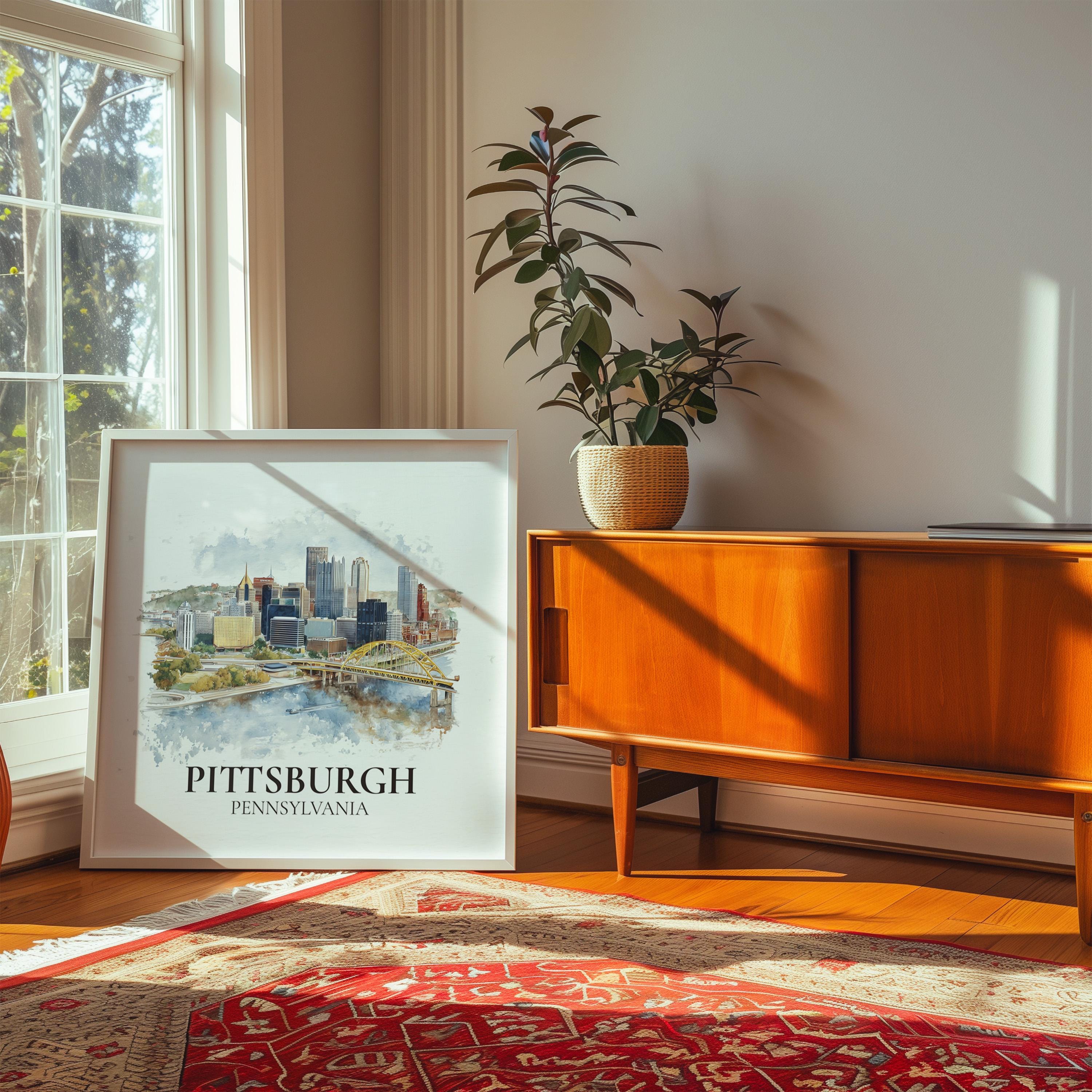 Pittsburgh Pennsylvania Watercolor Wall Art Print, Custom Travel Poster, World Locations Keepsake Gift