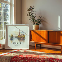 Paris France Watercolor Wall Art Print, Custom Travel Poster, World Locations Keepsake Gift