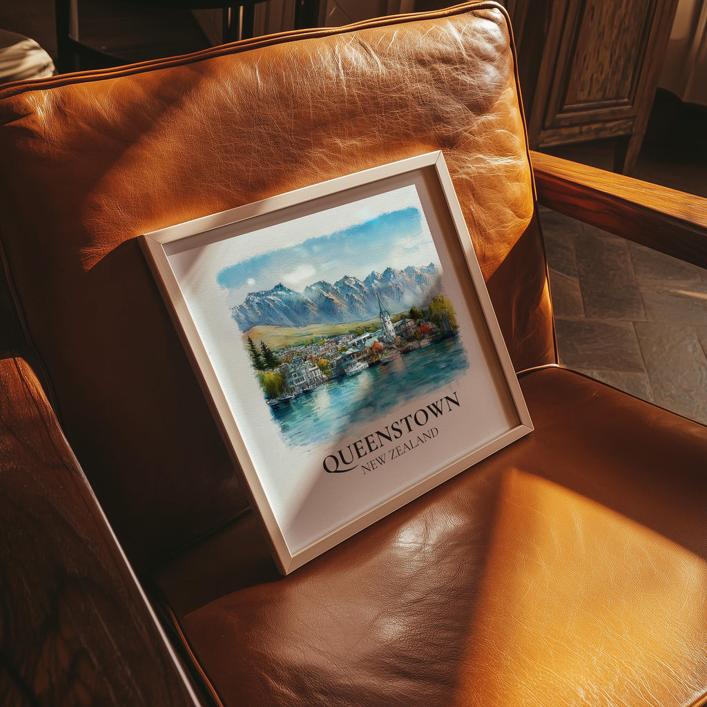 Queenstown New Zealand Watercolor Wall Art Print, Custom Travel Poster, World Locations Keepsake Gift