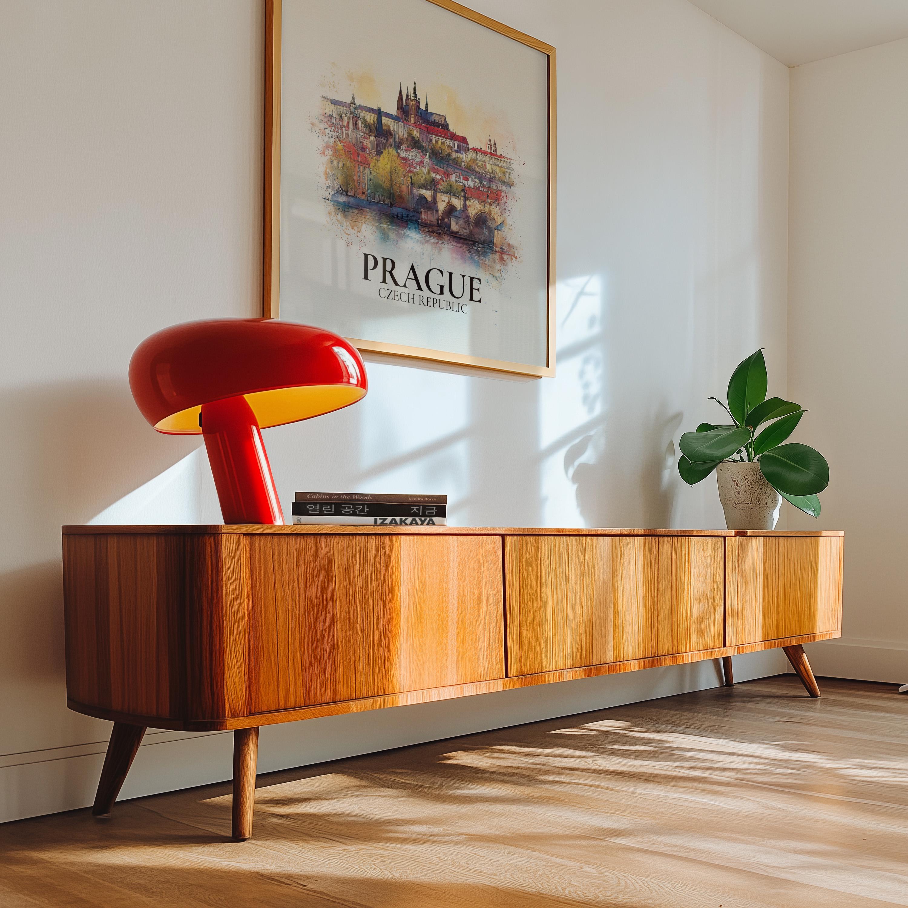 Prague Czech Republic Watercolor Wall Art Print, Custom Travel Poster, World Locations Keepsake Gift