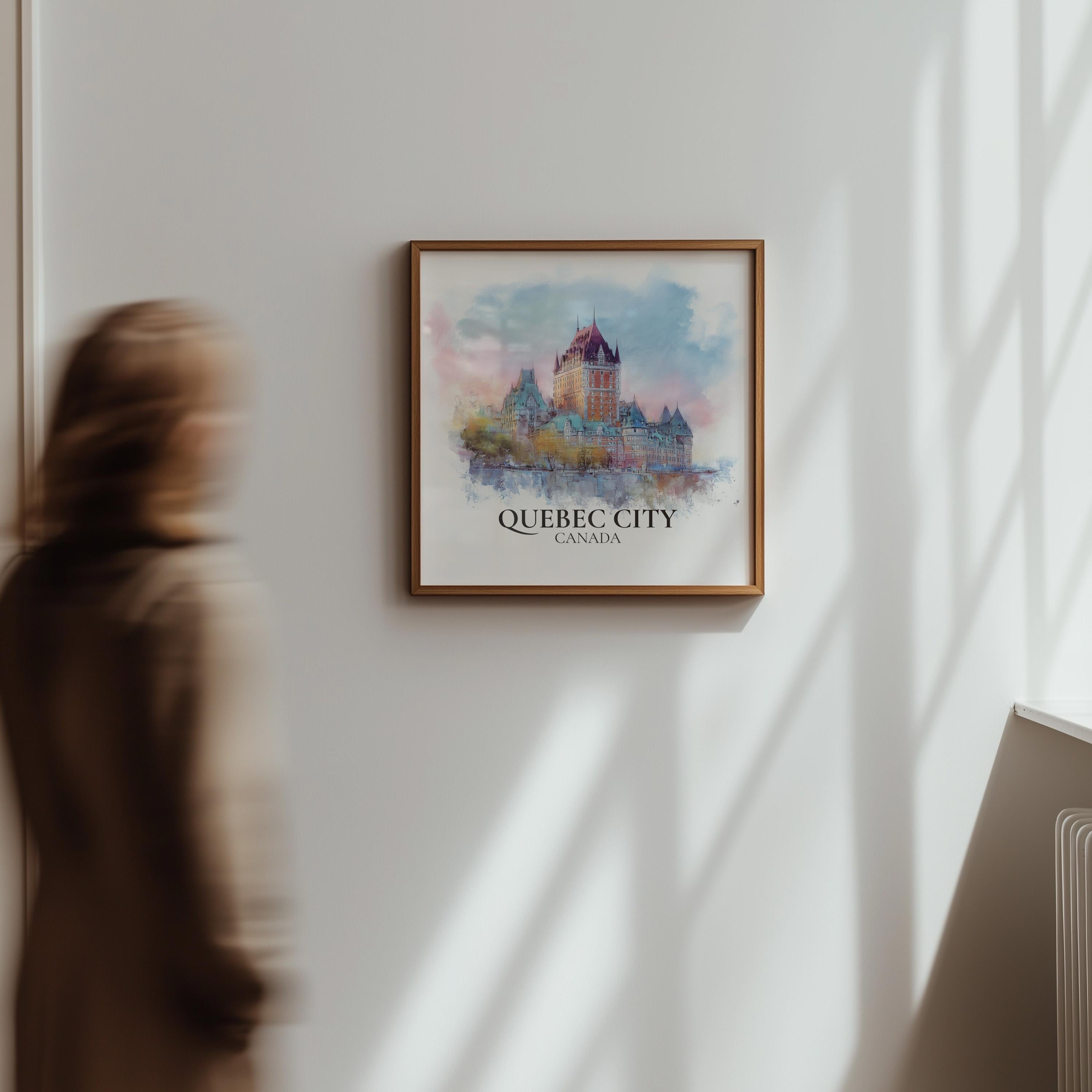 Quebec City Canada Watercolor Wall Art Print, Custom Travel Poster, World Locations Keepsake Gift