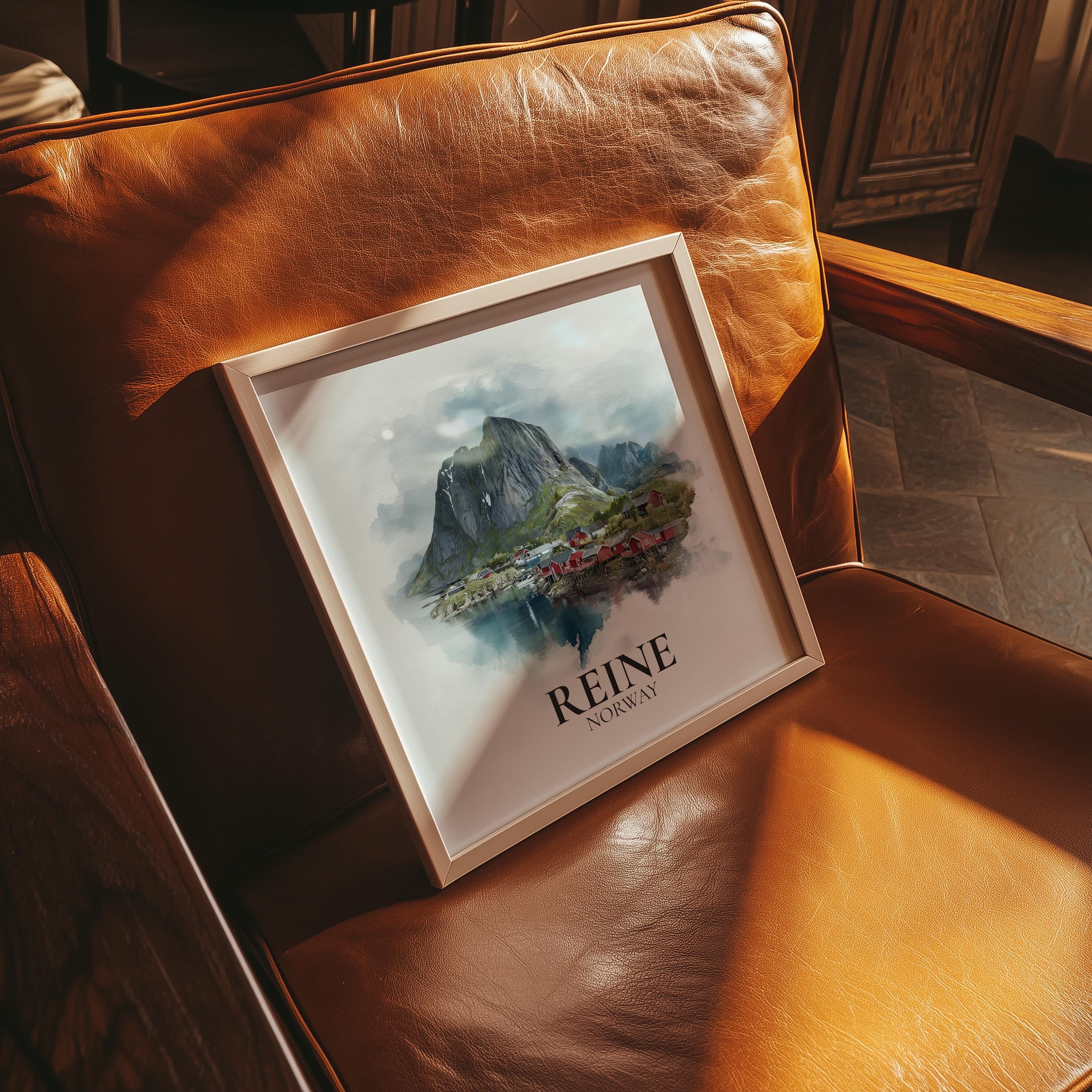 Reine Norway Watercolor Wall Art Print, Custom Travel Poster, World Locations Keepsake Gift