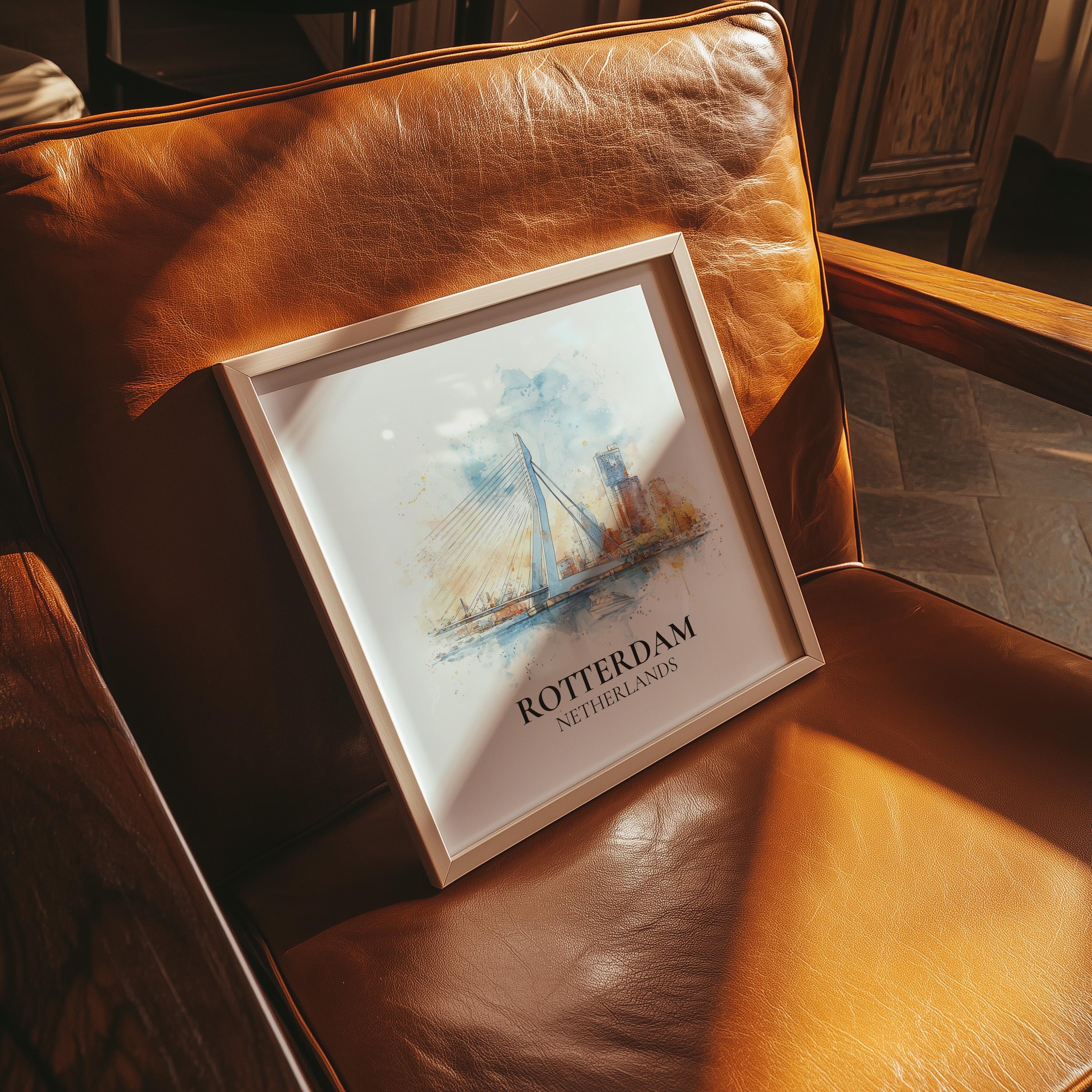 Rotterdam Netherlands Watercolor Wall Art Print, Custom Travel Poster, World Locations Keepsake Gift