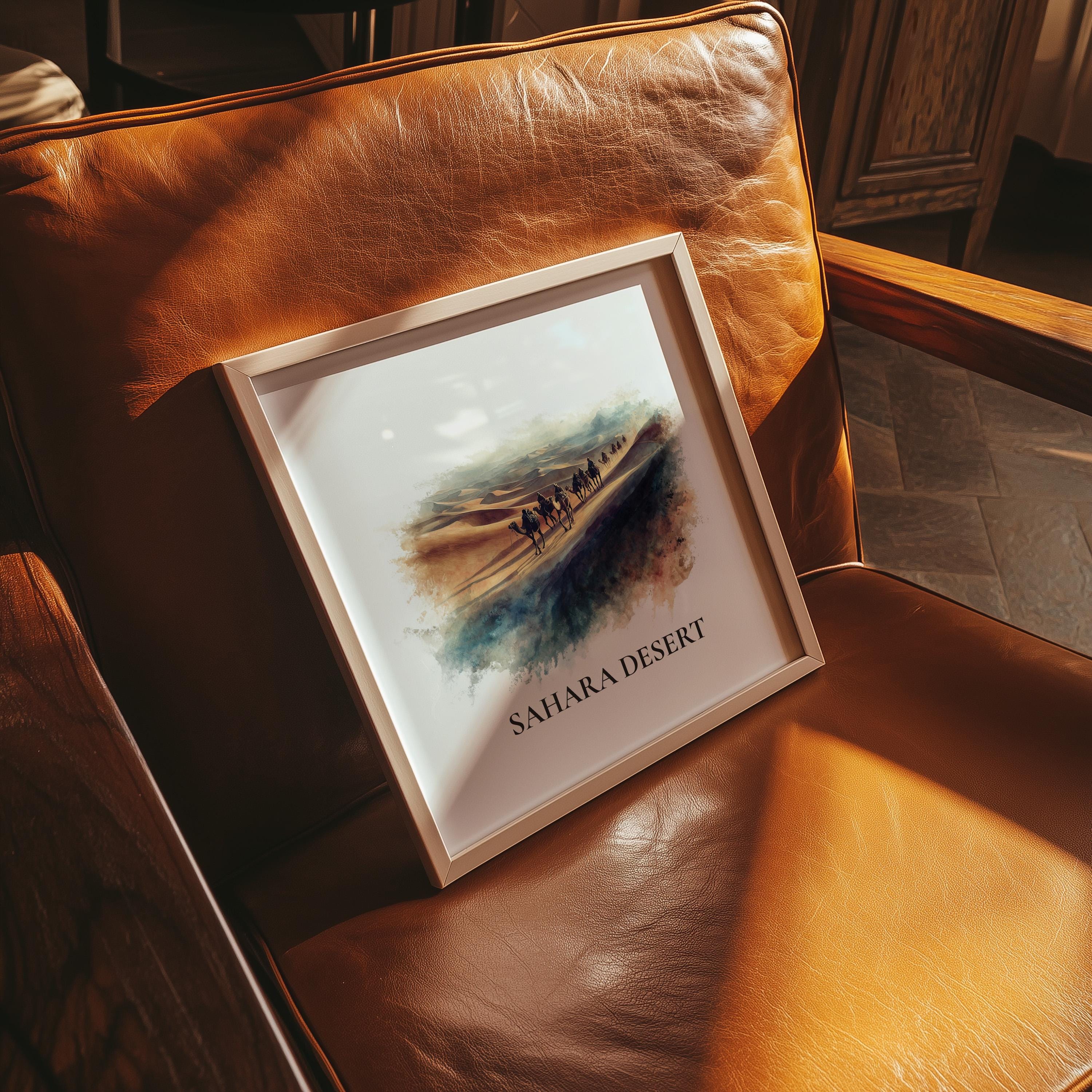 Sahara Desert Watercolor Wall Art Print, Custom Travel Poster, World Locations Keepsake Gift