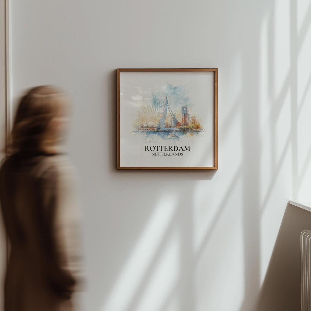 Rotterdam Netherlands Watercolor Wall Art Print, Custom Travel Poster, World Locations Keepsake Gift
