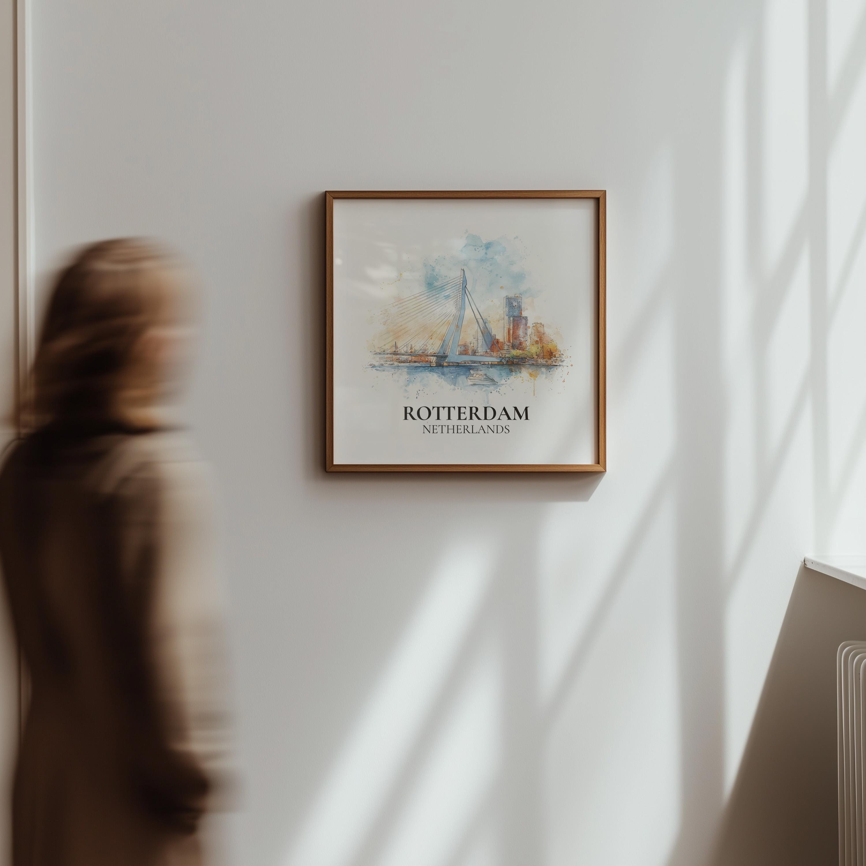 Rotterdam Netherlands Watercolor Wall Art Print, Custom Travel Poster, World Locations Keepsake Gift