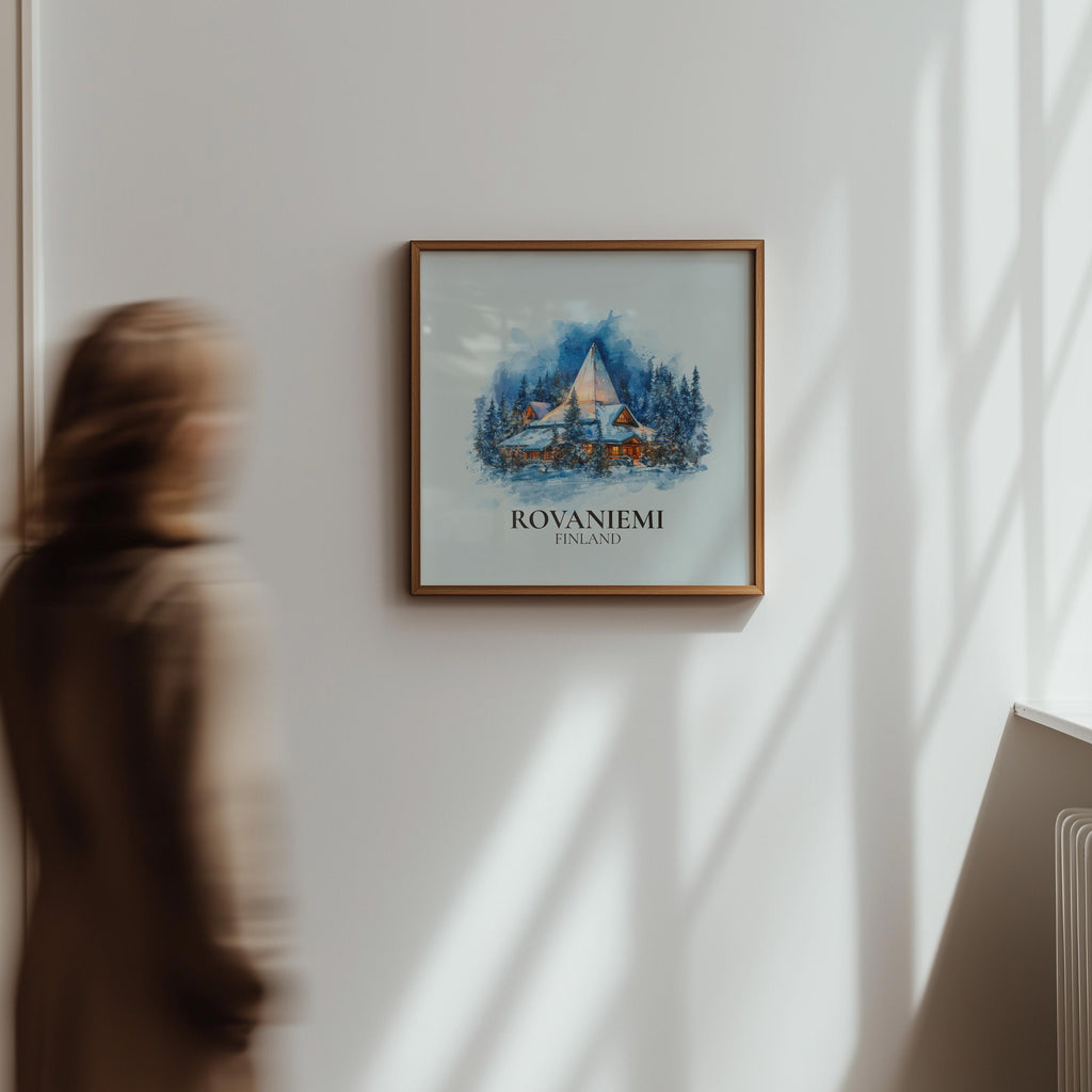 Rovaniemi Finland Watercolor Wall Art Print, Custom Travel Poster, World Locations Keepsake Gift