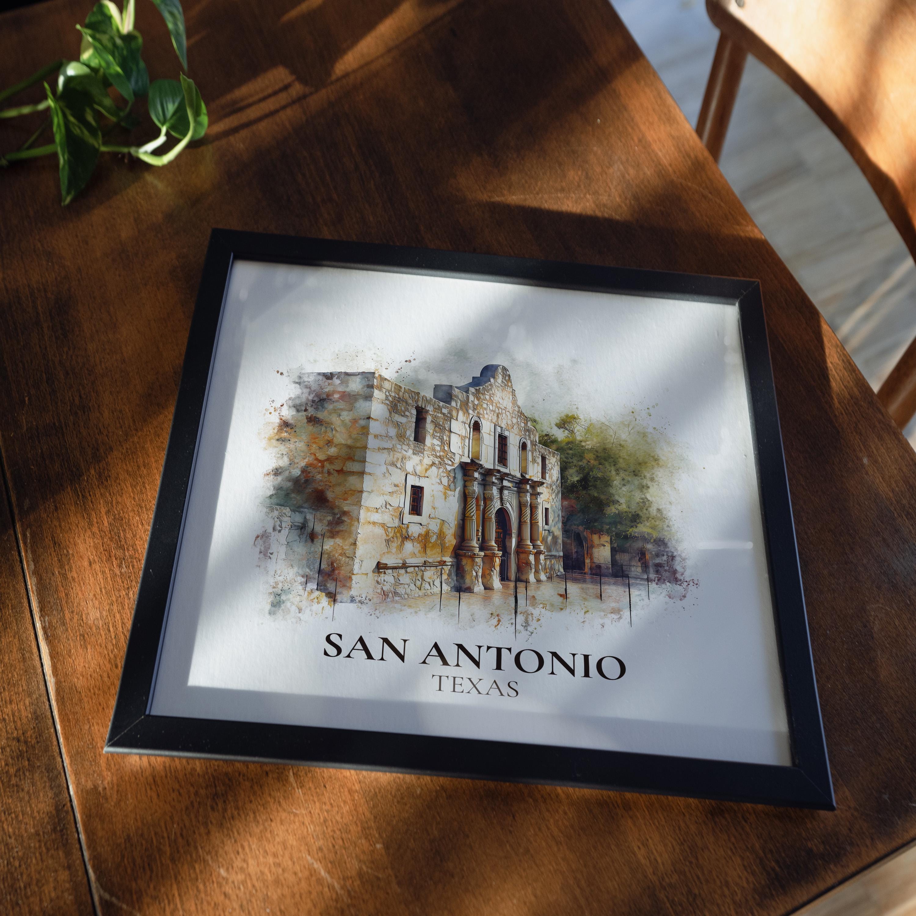 San Antonio Wall Art Texas Watercolor Print, Custom Travel Poster, World Locations Keepsake Gift