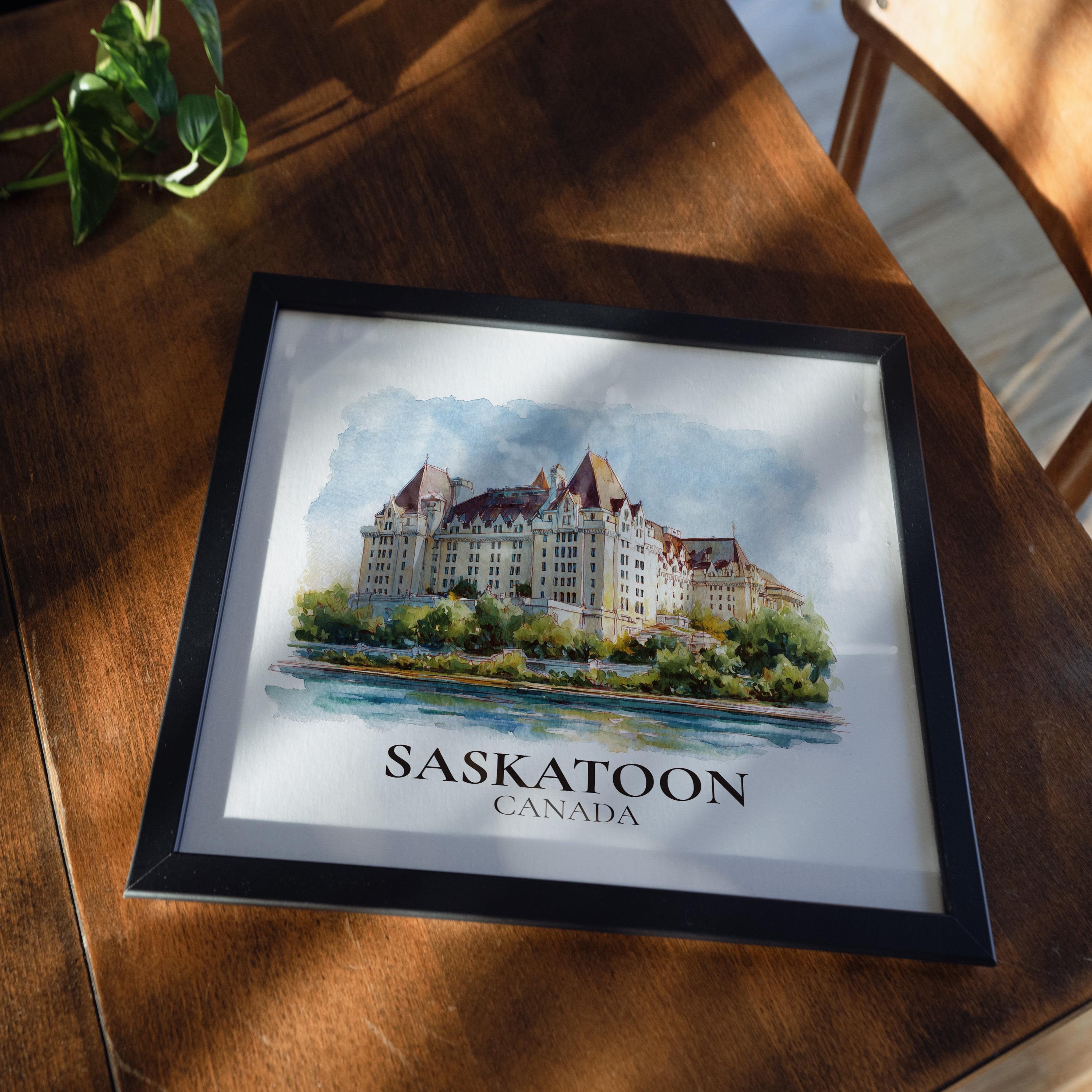 Saskatoon Saskatchewan Watercolor Wall Art Print, Custom Travel Poster, World Locations Keepsake Gift