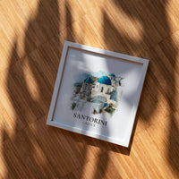 Santorini Wall Art Greece Watercolor Print, Custom Travel Poster, World Locations Keepsake Gift