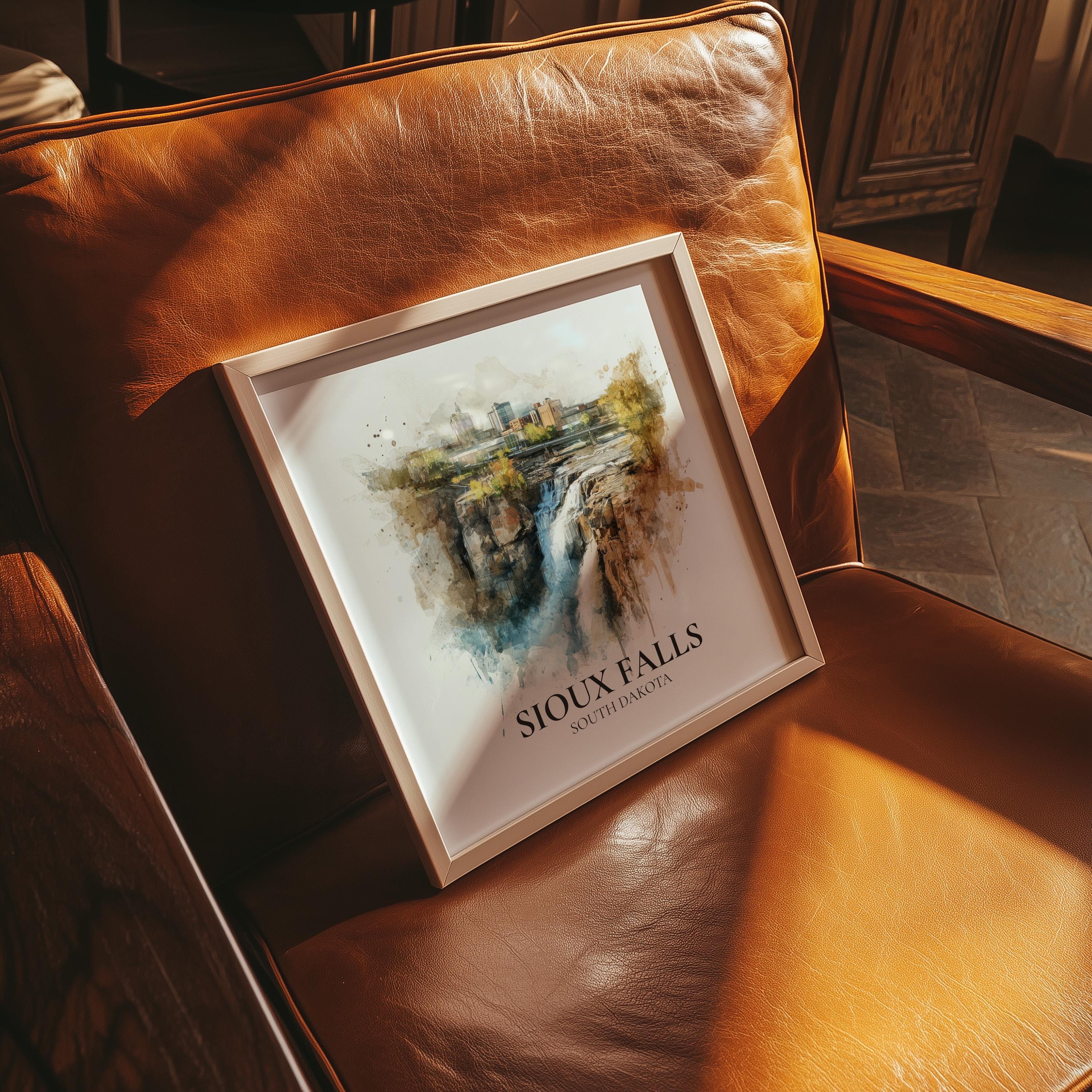 Sioux Falls South Dakota Watercolor Wall Art Print, Custom Travel Poster, World Locations Keepsake Gift