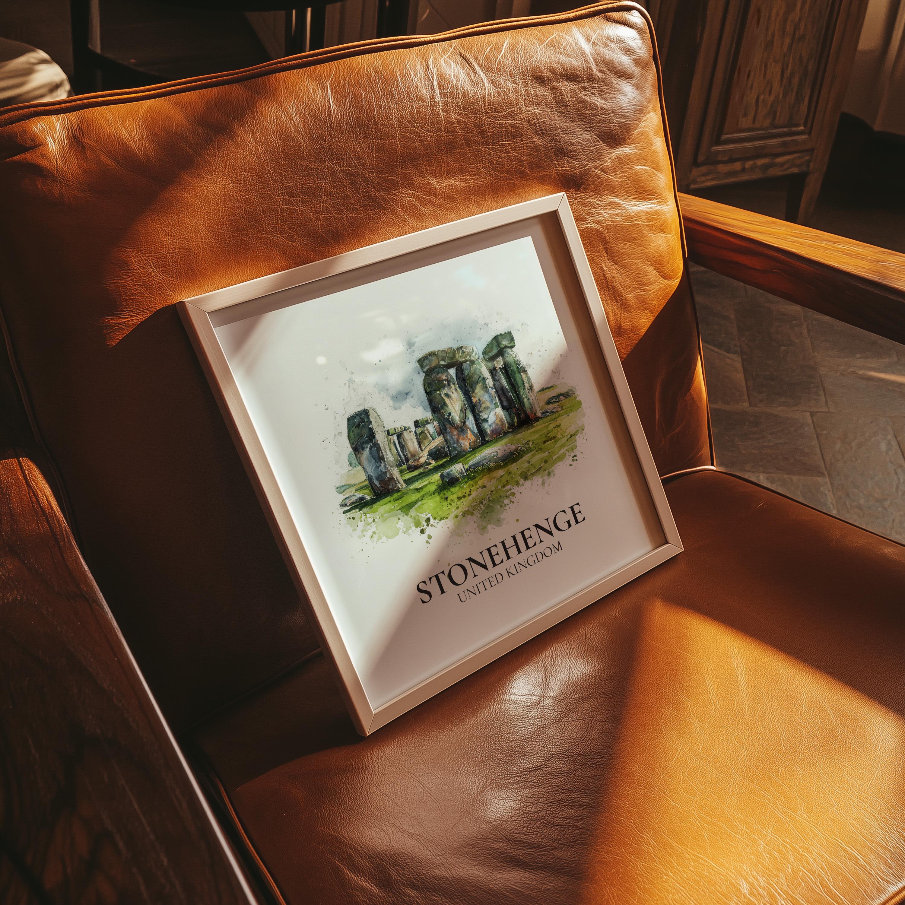 Stonehenge England Watercolor Wall Art Print, Custom Travel Poster, World Locations Keepsake Gift