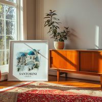 Santorini Wall Art Greece Watercolor Print, Custom Travel Poster, World Locations Keepsake Gift
