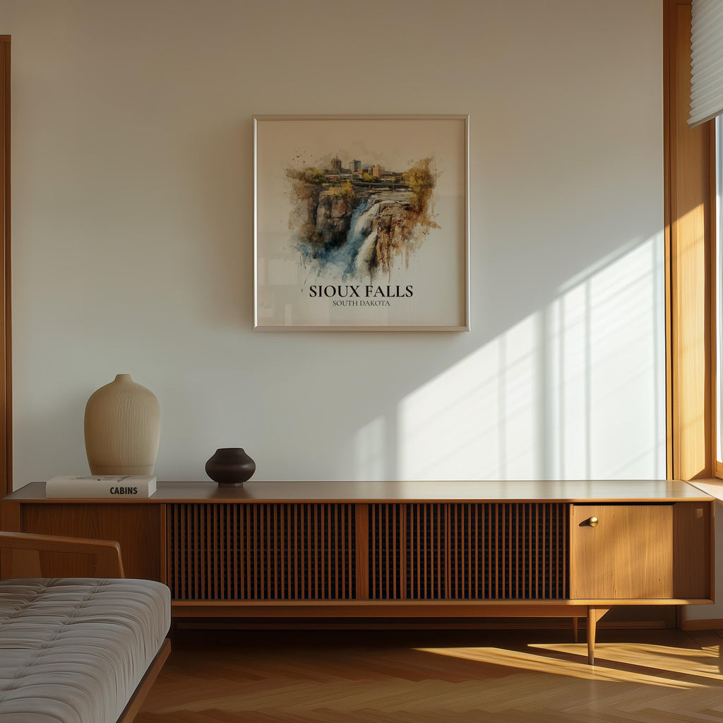 Sioux Falls South Dakota Watercolor Wall Art Print, Custom Travel Poster, World Locations Keepsake Gift