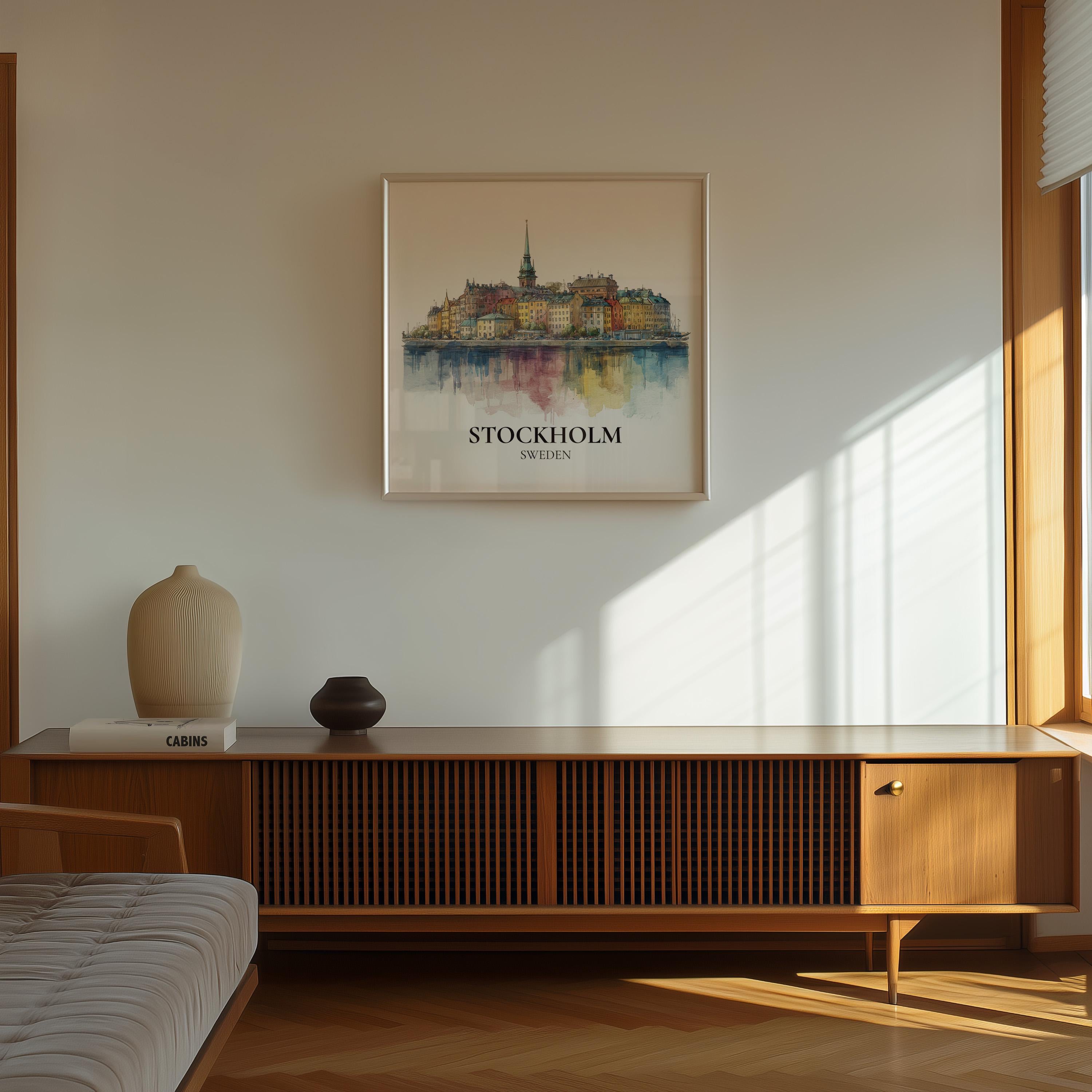 Stockholm Sweden Watercolor Wall Art Print, Custom Travel Poster, World Locations Keepsake Gift