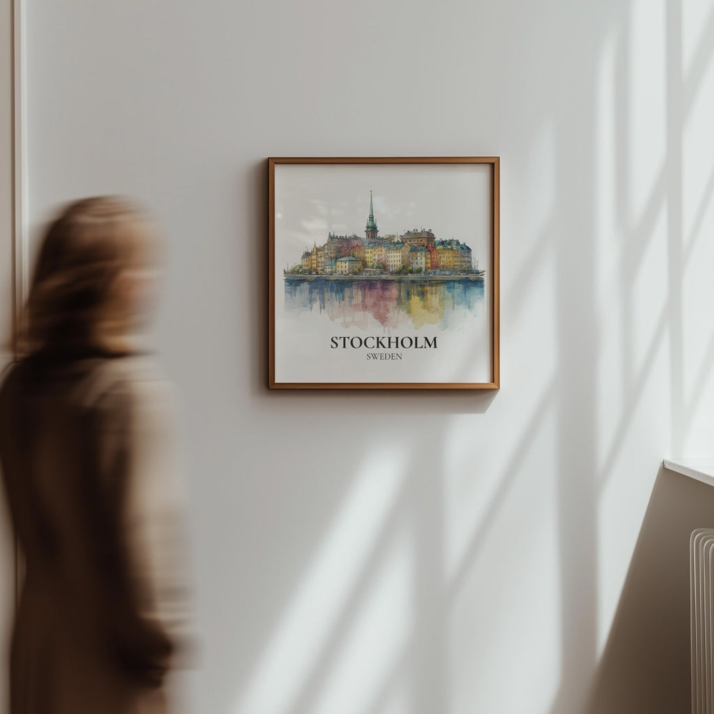 Stockholm Sweden Watercolor Wall Art Print, Custom Travel Poster, World Locations Keepsake Gift