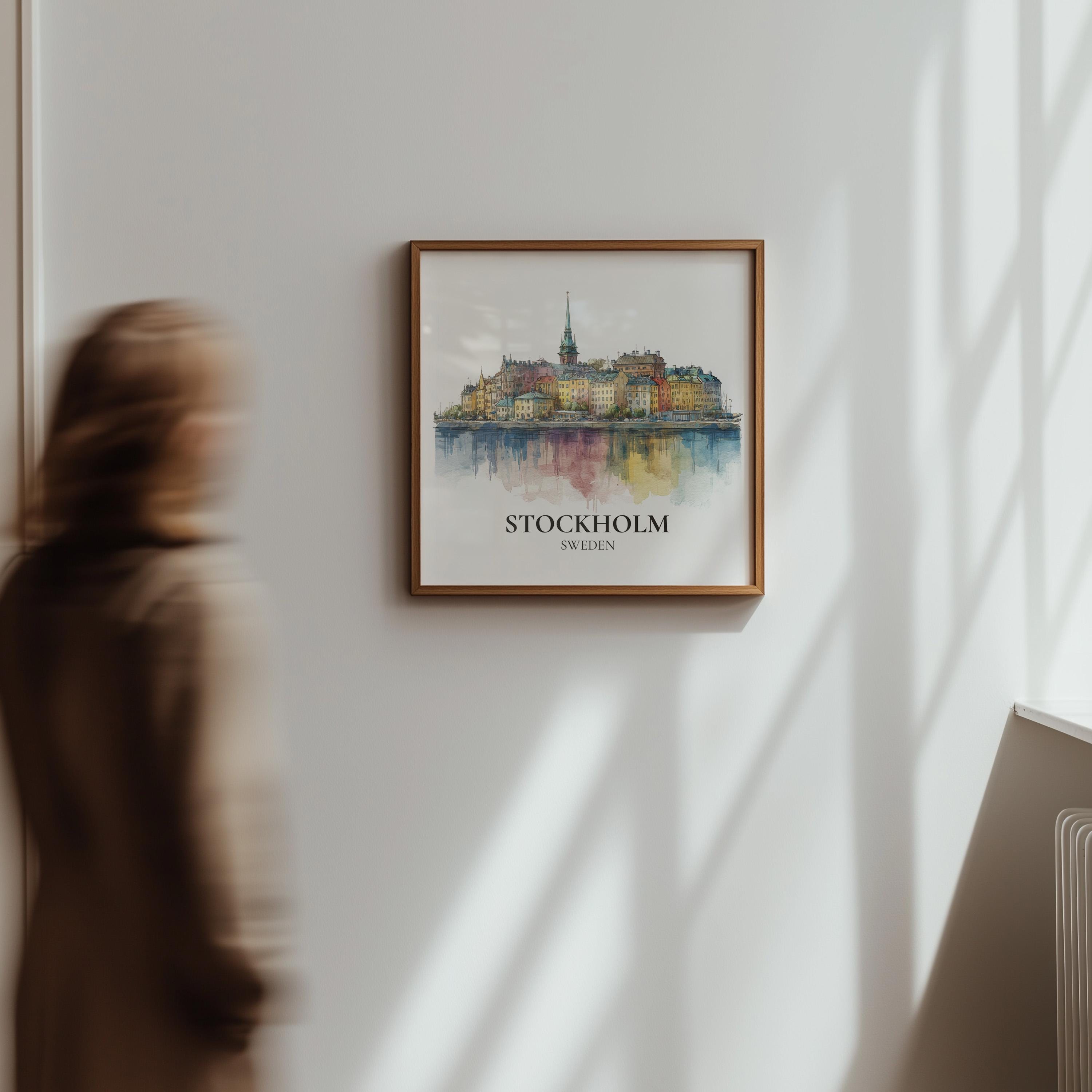 Stockholm Sweden Watercolor Wall Art Print, Custom Travel Poster, World Locations Keepsake Gift