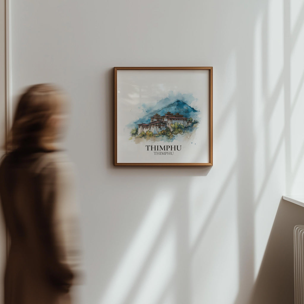 Thimphu Bhutan Watercolor Wall Art Print, Custom Travel Poster, World Locations Keepsake Gift