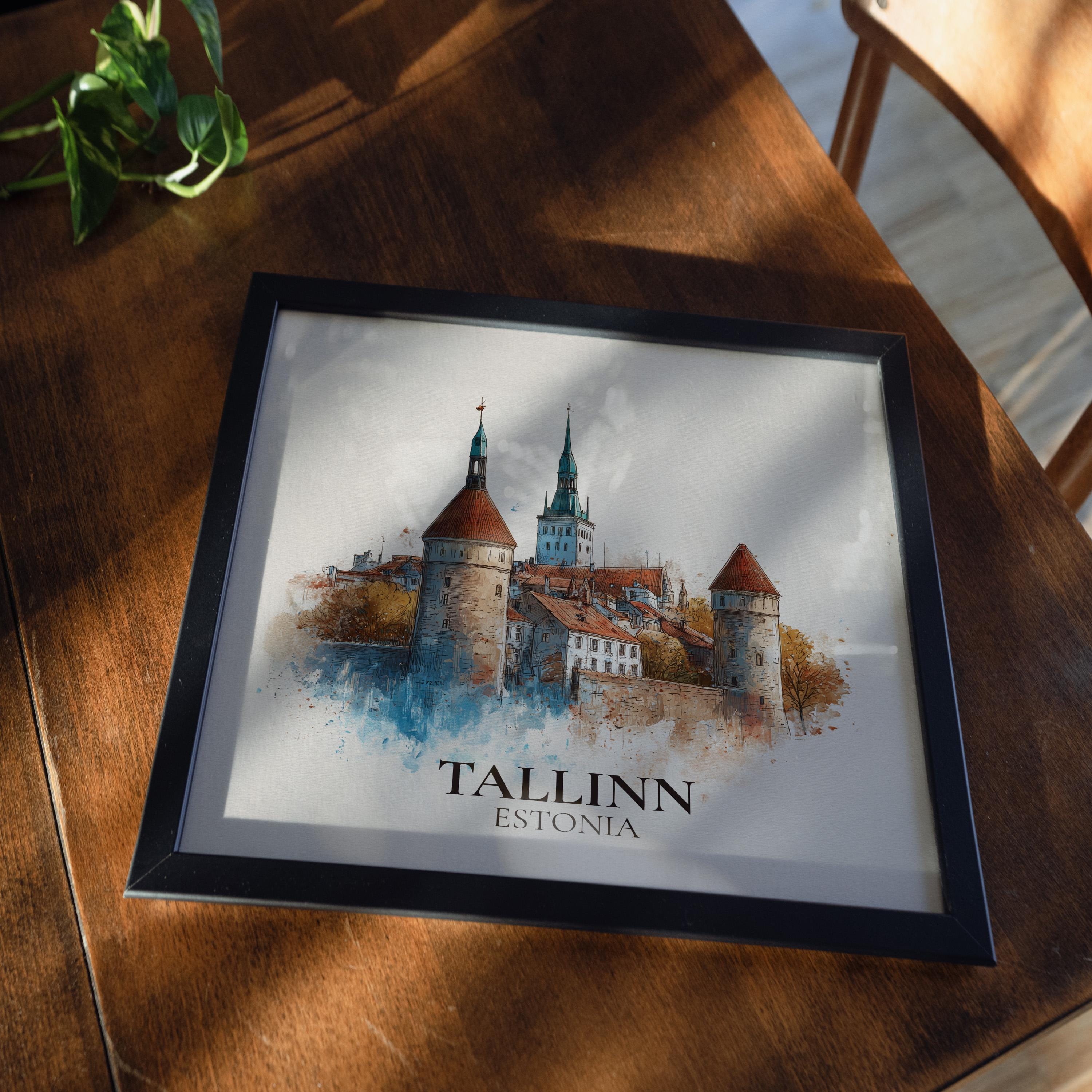 Tallinn Estonia Watercolor Wall Art Print, Custom Travel Poster, World Locations Keepsake Gift