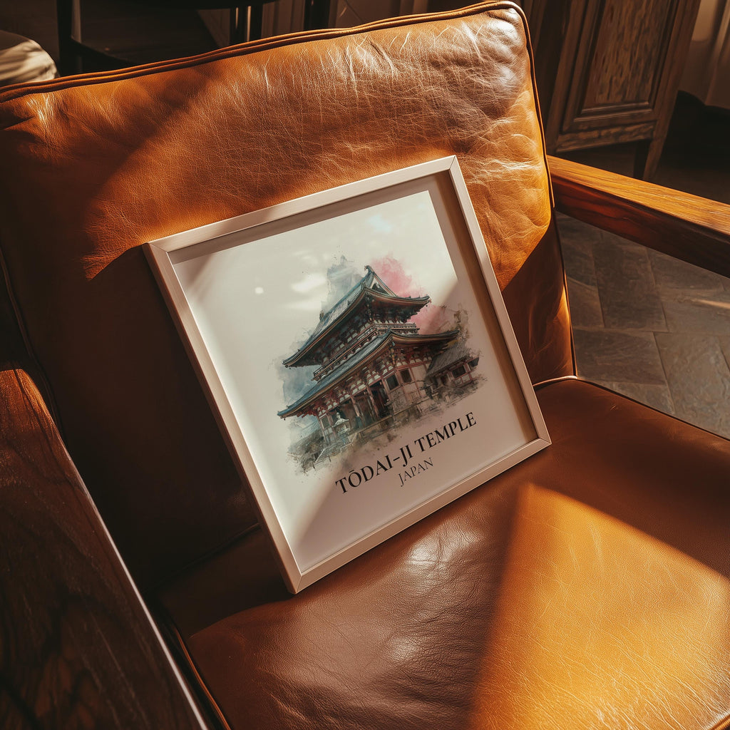Todai-ji Temple Japan Watercolor Wall Art Print, Custom Travel Poster, World Locations Keepsake Gift