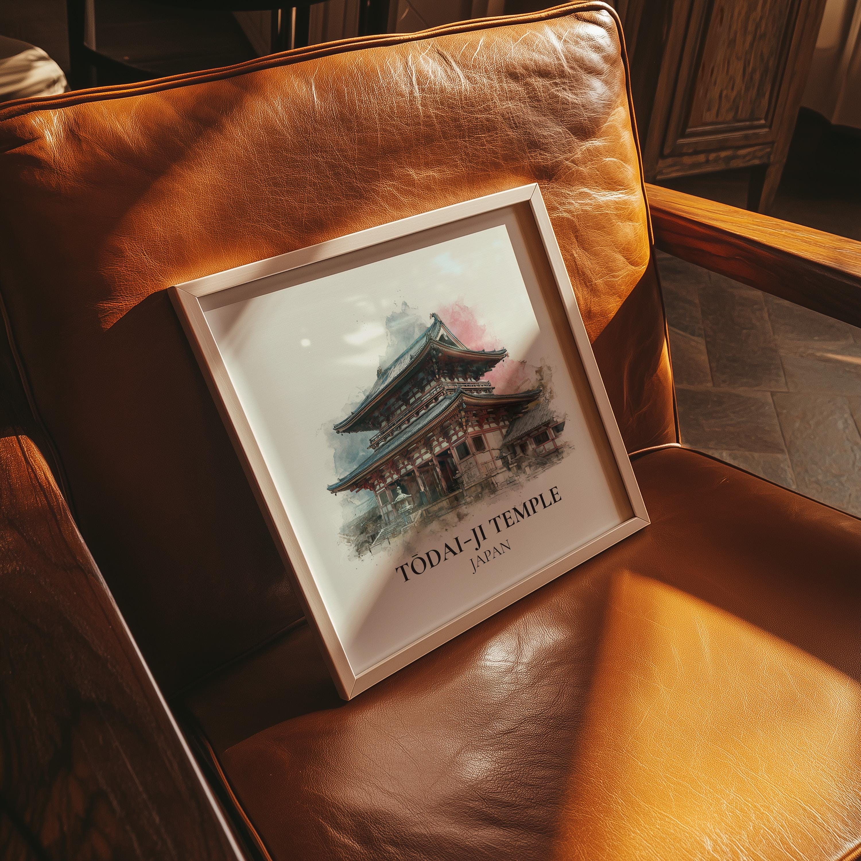 Todai-ji Temple Japan Watercolor Wall Art Print, Custom Travel Poster, World Locations Keepsake Gift