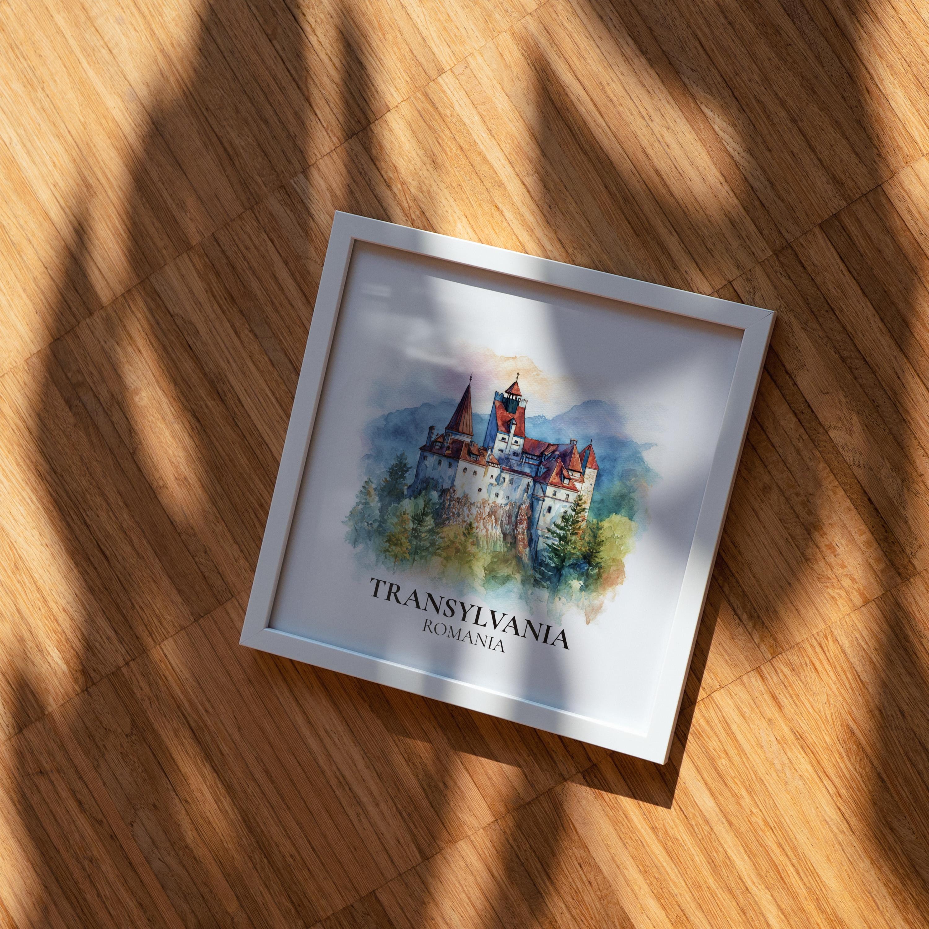 Transylvania Romania Watercolor Wall Art Print, Custom Travel Poster, World Locations Keepsake Gift