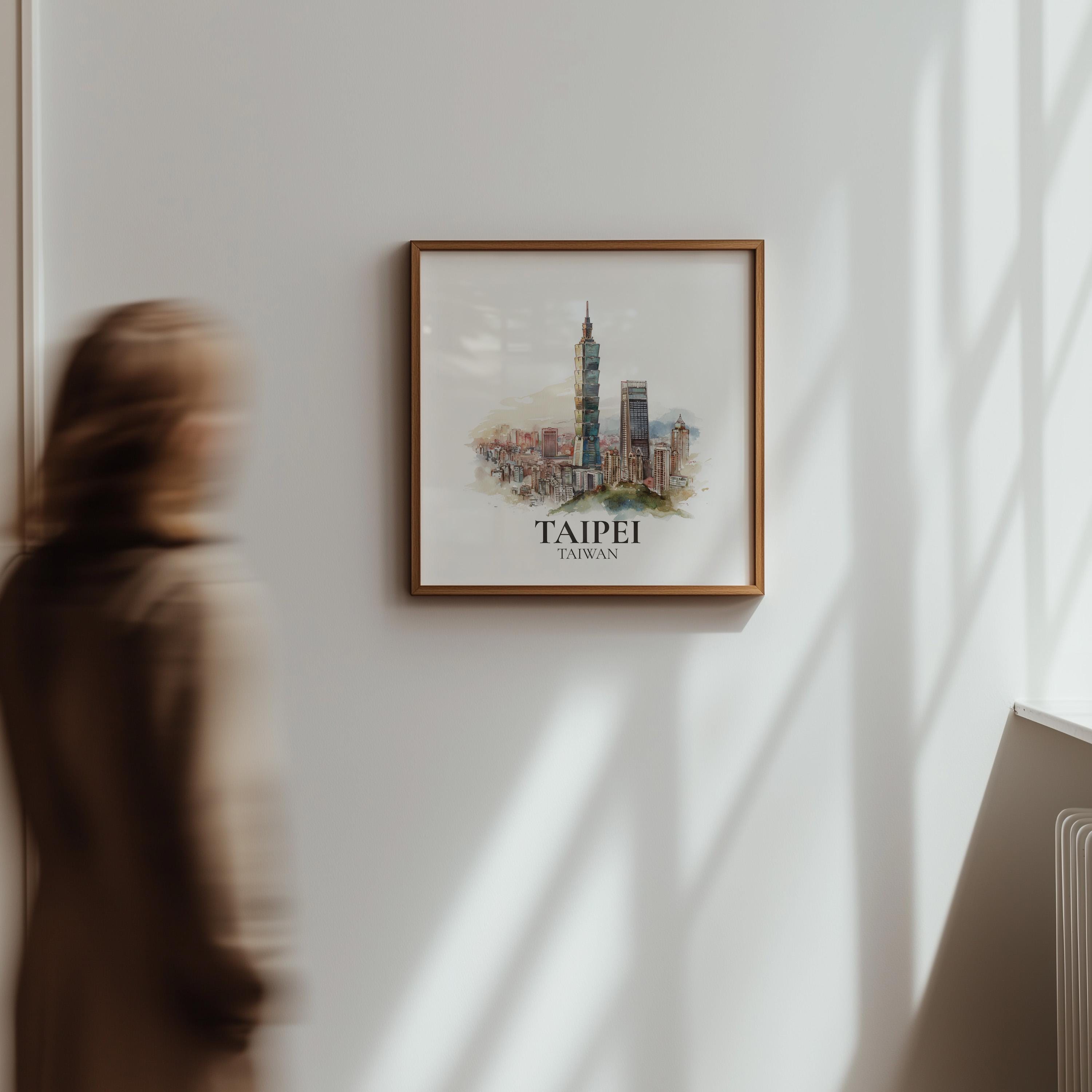 Taipei Taiwan Watercolor Wall Art Print, Custom Travel Poster, World Locations Keepsake Gift