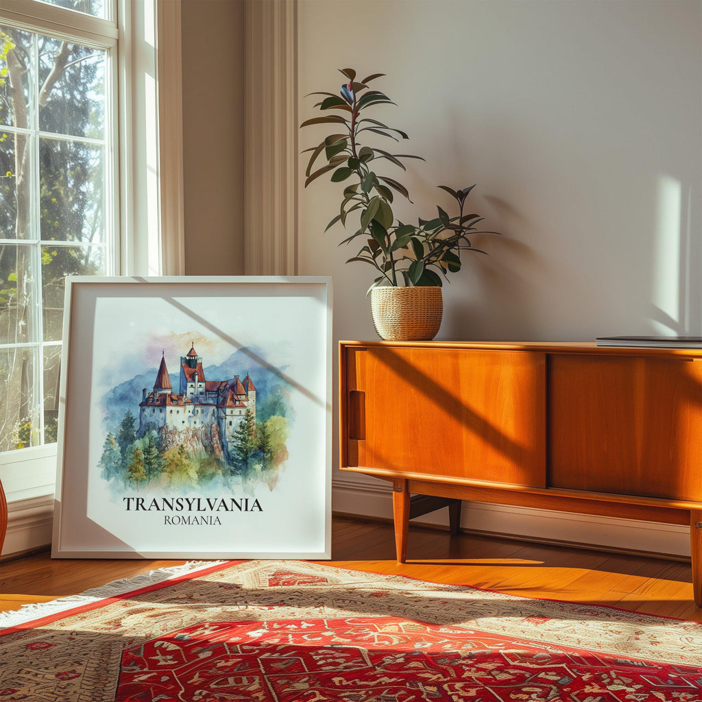Transylvania Romania Watercolor Wall Art Print, Custom Travel Poster, World Locations Keepsake Gift