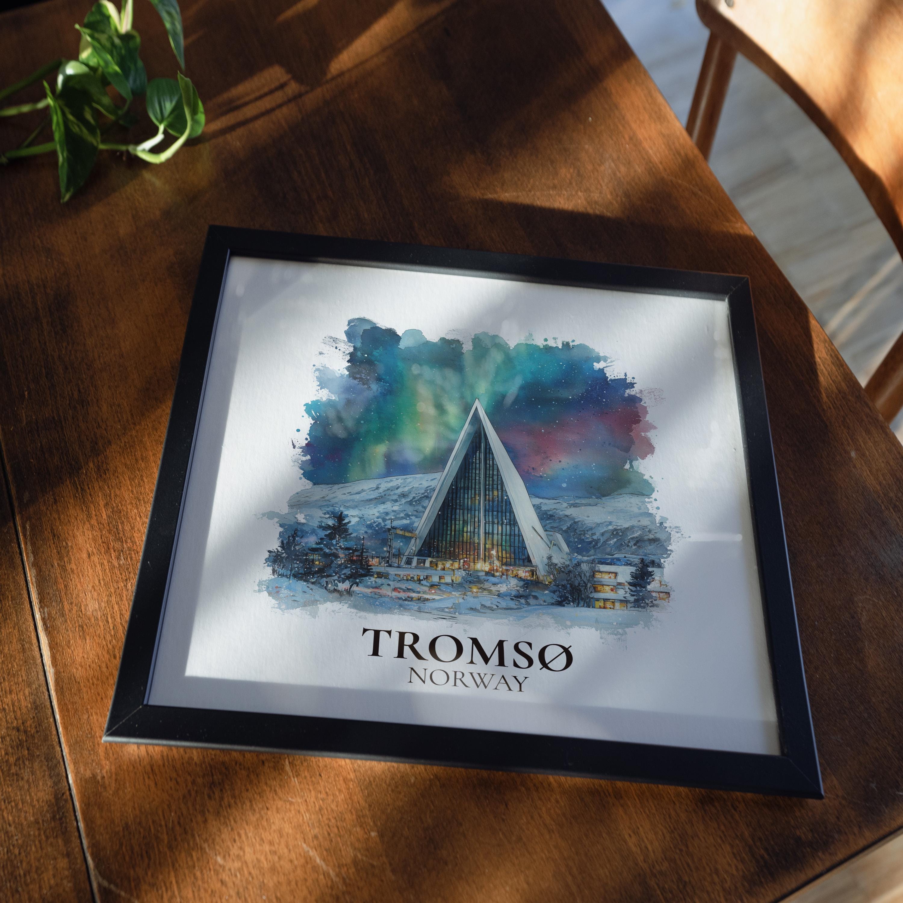 Tromso Norway Watercolor Wall Art Print, Custom Travel Poster, World Locations Keepsake Gift
