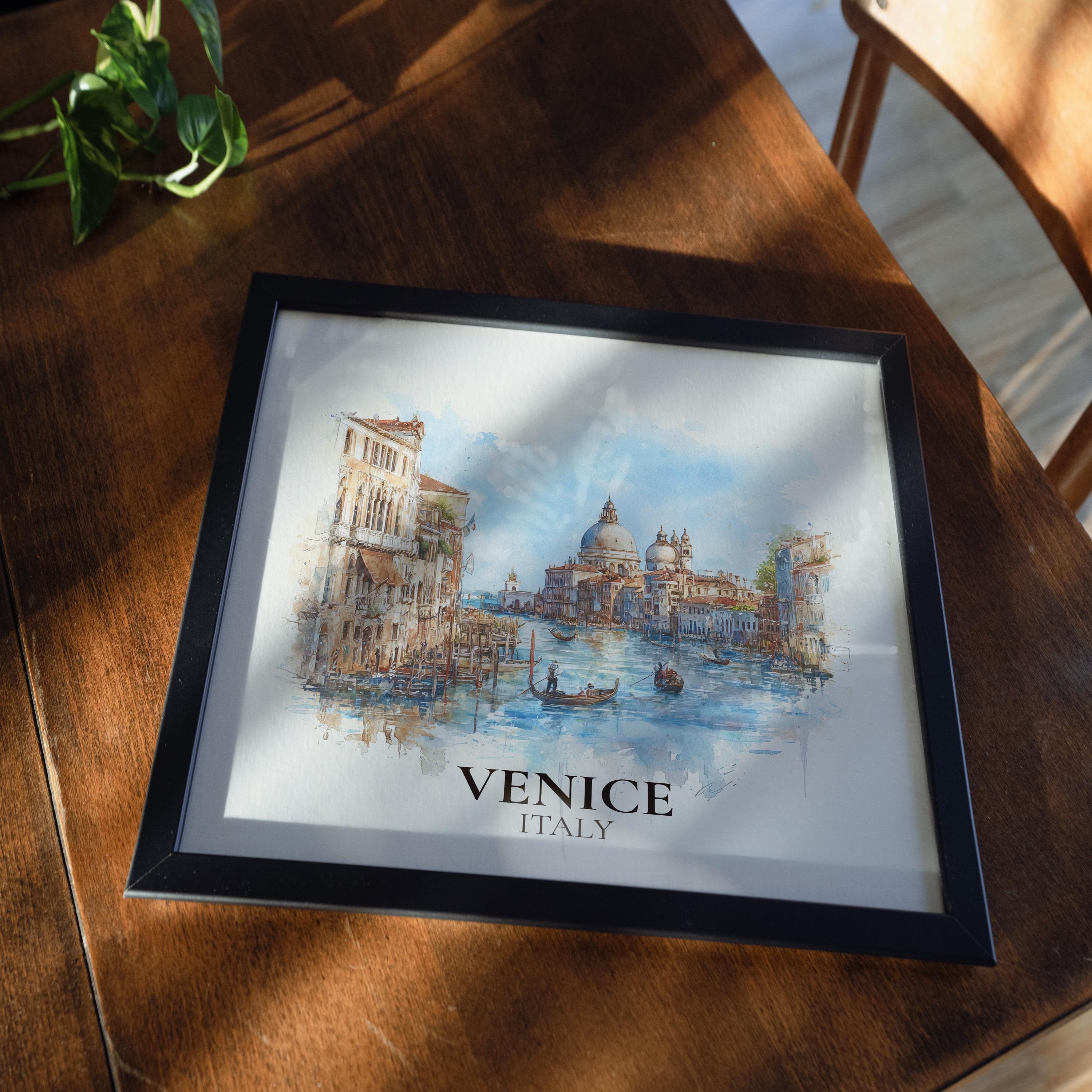 Venice Italy Watercolor Wall Art Print, Custom Travel Poster, World Locations Keepsake Gift