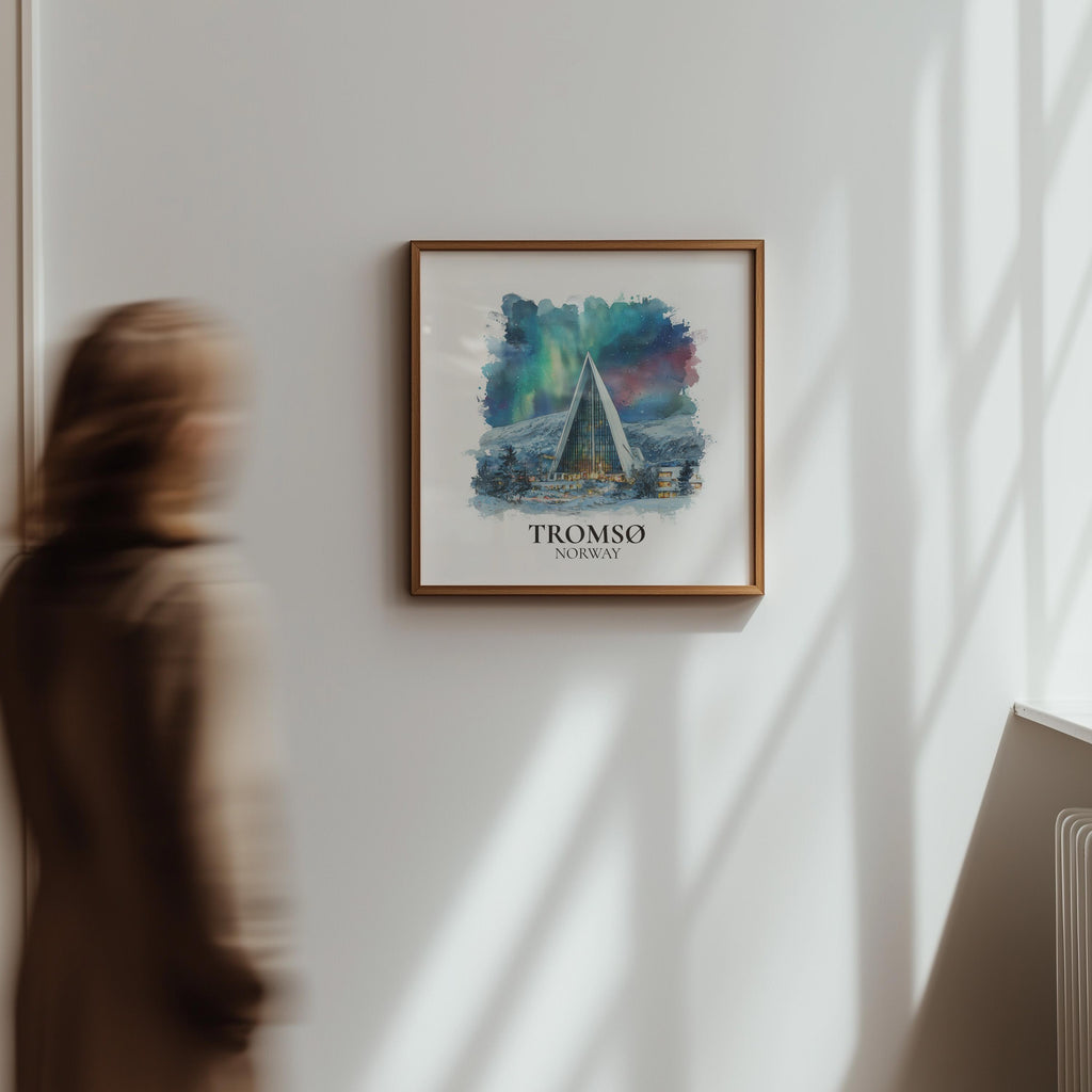 Tromso Norway Watercolor Wall Art Print, Custom Travel Poster, World Locations Keepsake Gift