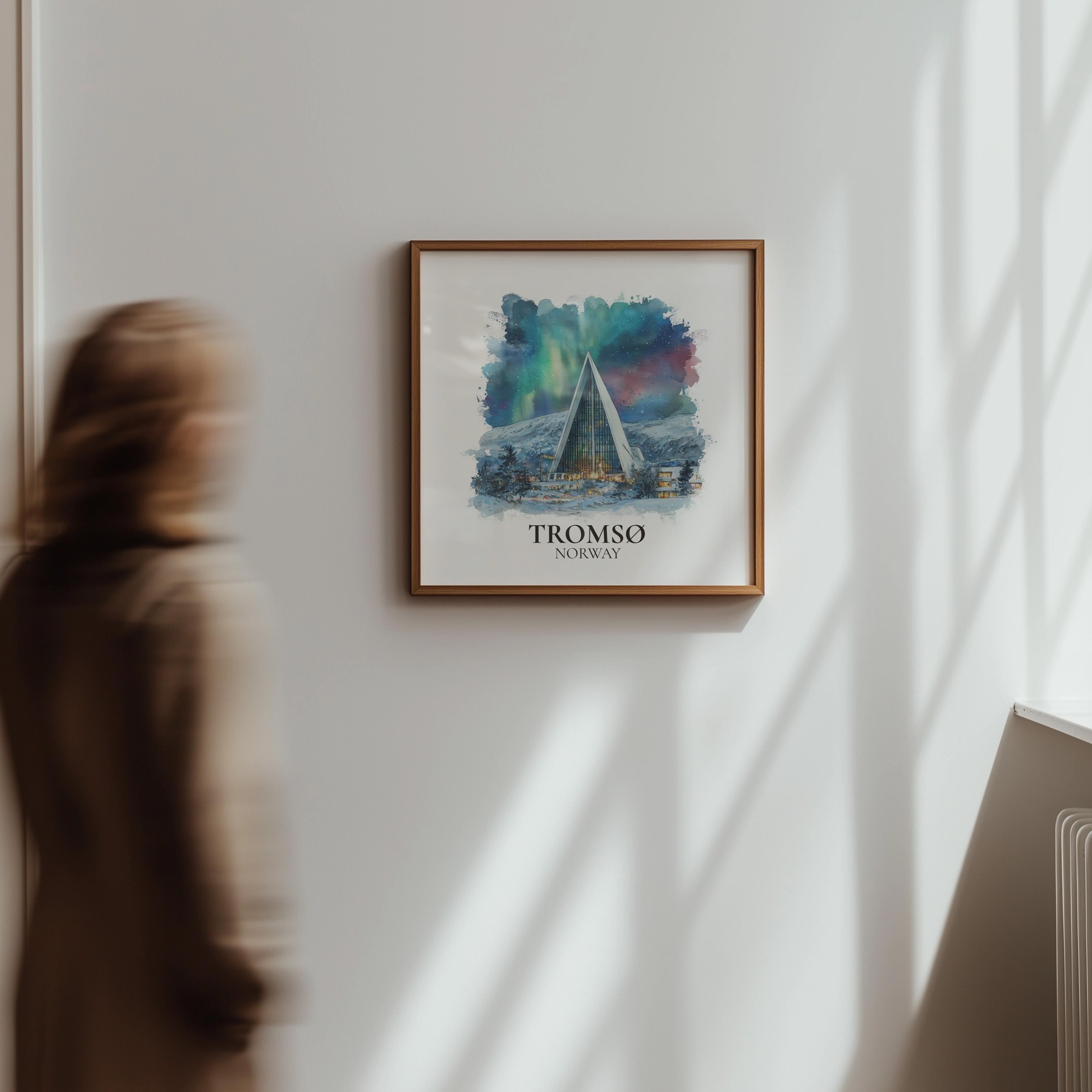 Tromso Norway Watercolor Wall Art Print, Custom Travel Poster, World Locations Keepsake Gift