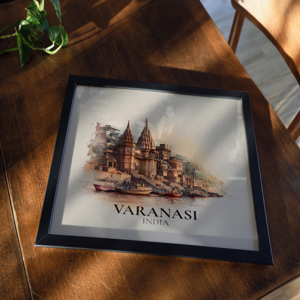 Varanasi India Watercolor Wall Art Print, Custom Travel Poster, World Locations Keepsake Gift