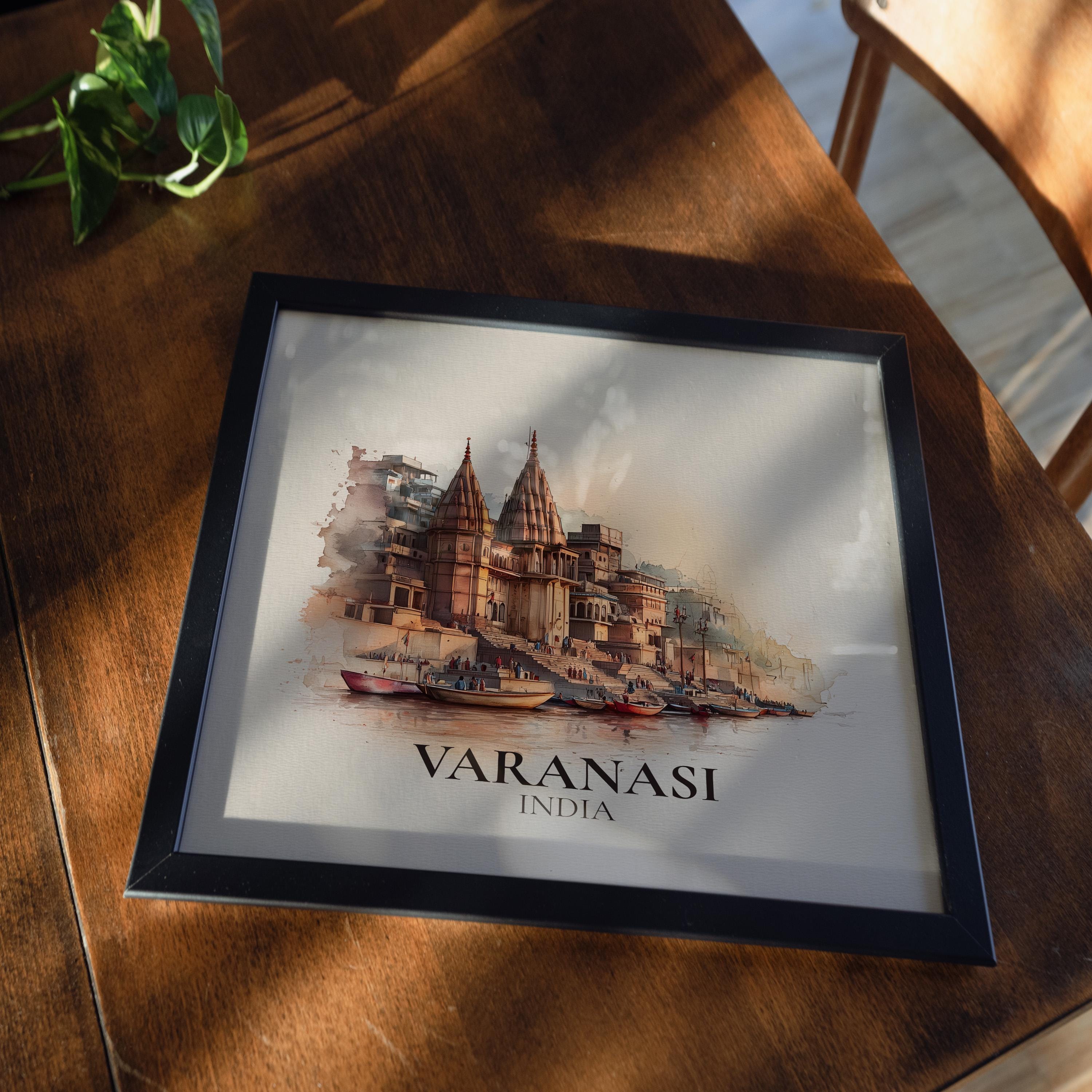 Varanasi India Watercolor Wall Art Print, Custom Travel Poster, World Locations Keepsake Gift