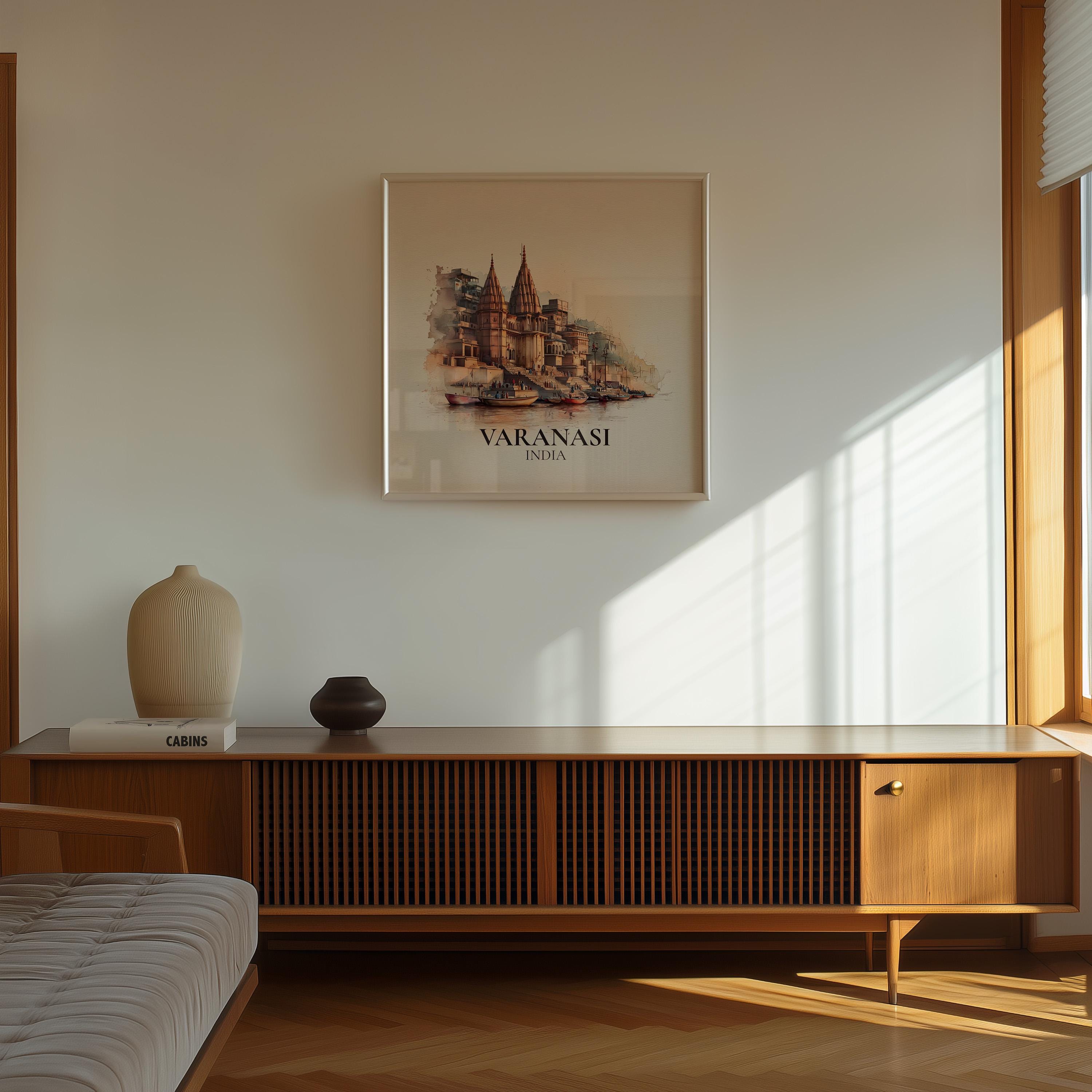 Varanasi India Watercolor Wall Art Print, Custom Travel Poster, World Locations Keepsake Gift