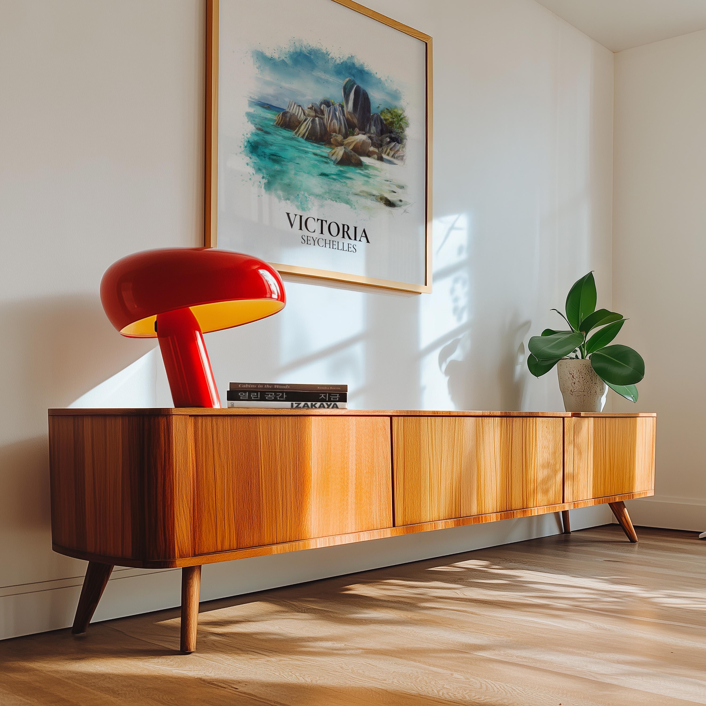 Victoria Seychelles Watercolor Wall Art Print, Custom Travel Poster, World Locations Keepsake Gift