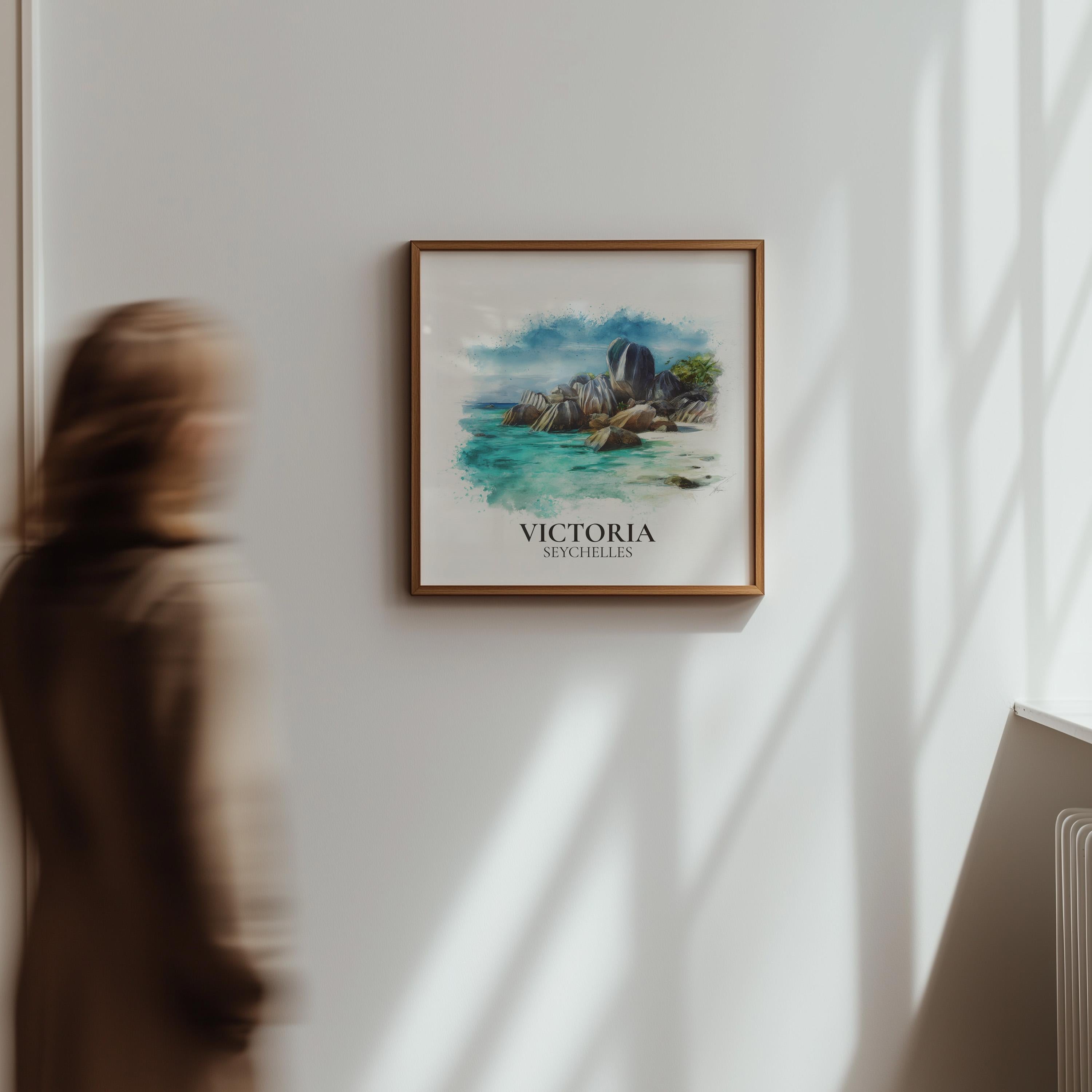 Victoria Seychelles Watercolor Wall Art Print, Custom Travel Poster, World Locations Keepsake Gift
