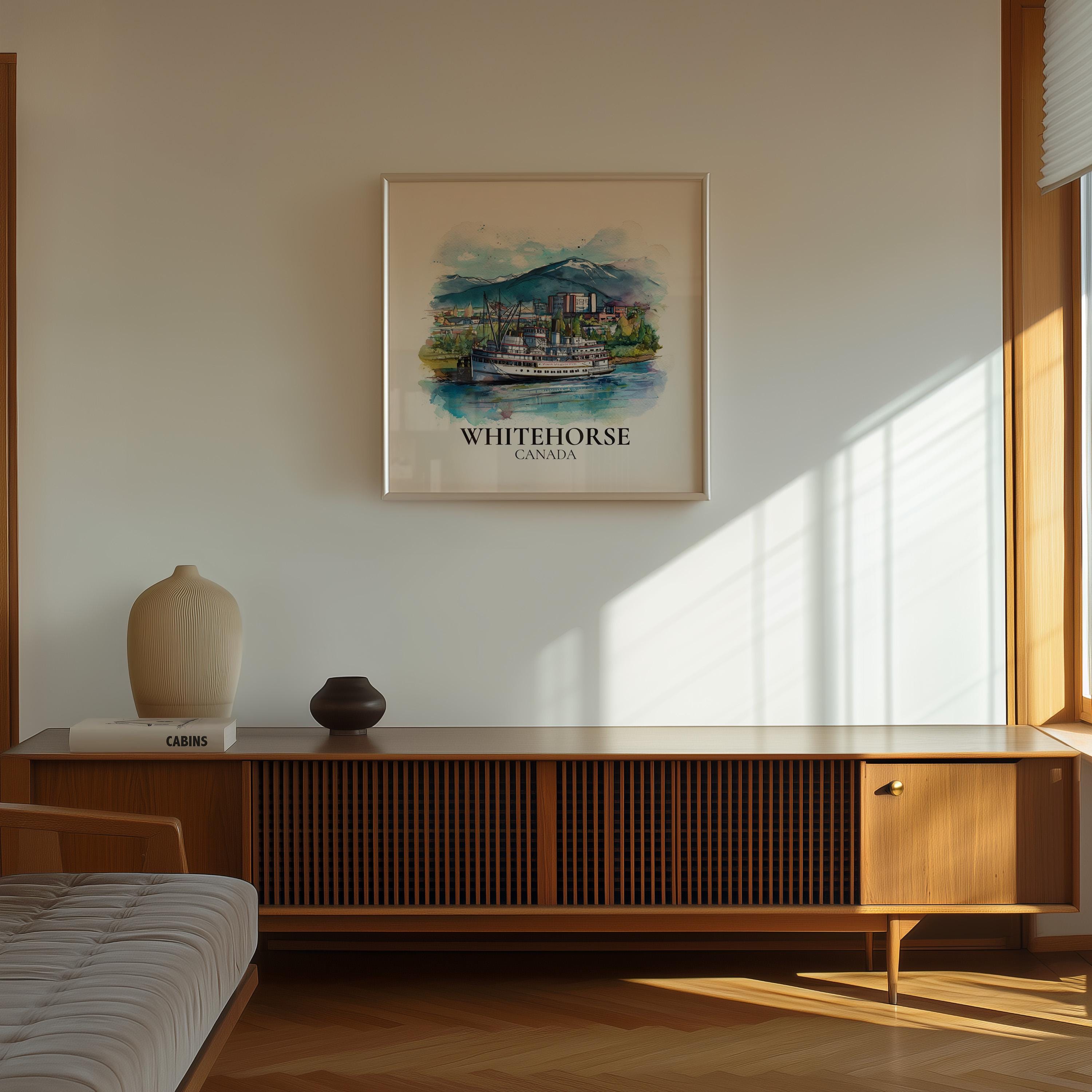 Whitehorse Canada Yukon Watercolor Wall Art Print, Custom Travel Poster, World Locations Keepsake Gift