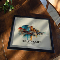 Yellowknife Canada Watercolor Wall Art Print, Custom Travel Poster, World Locations Keepsake Gift