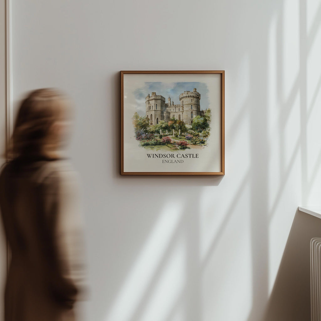 Windsor Castle England Watercolor Wall Art Print, Custom Travel Poster, World Locations Keepsake Gift