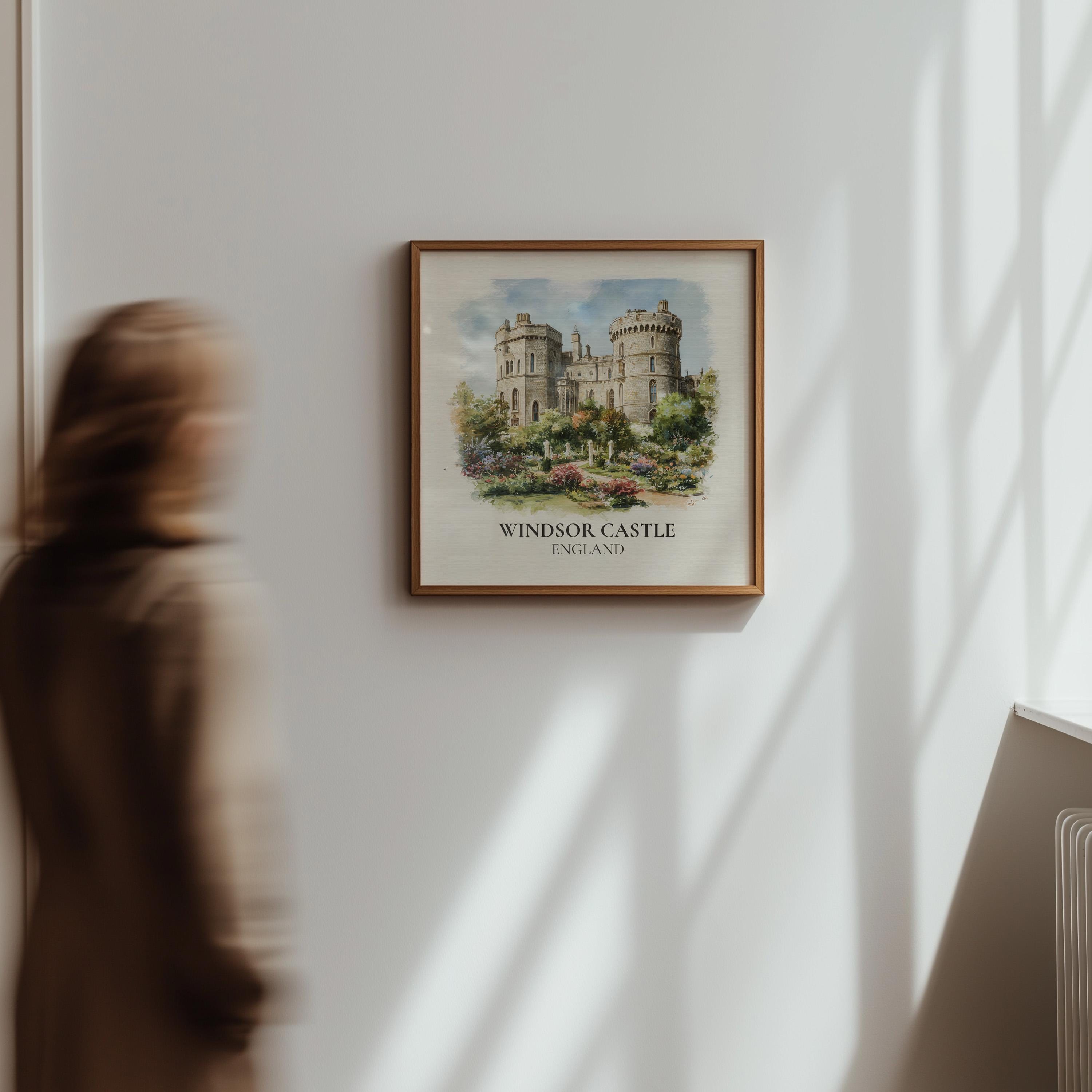 Windsor Castle England Watercolor Wall Art Print, Custom Travel Poster, World Locations Keepsake Gift